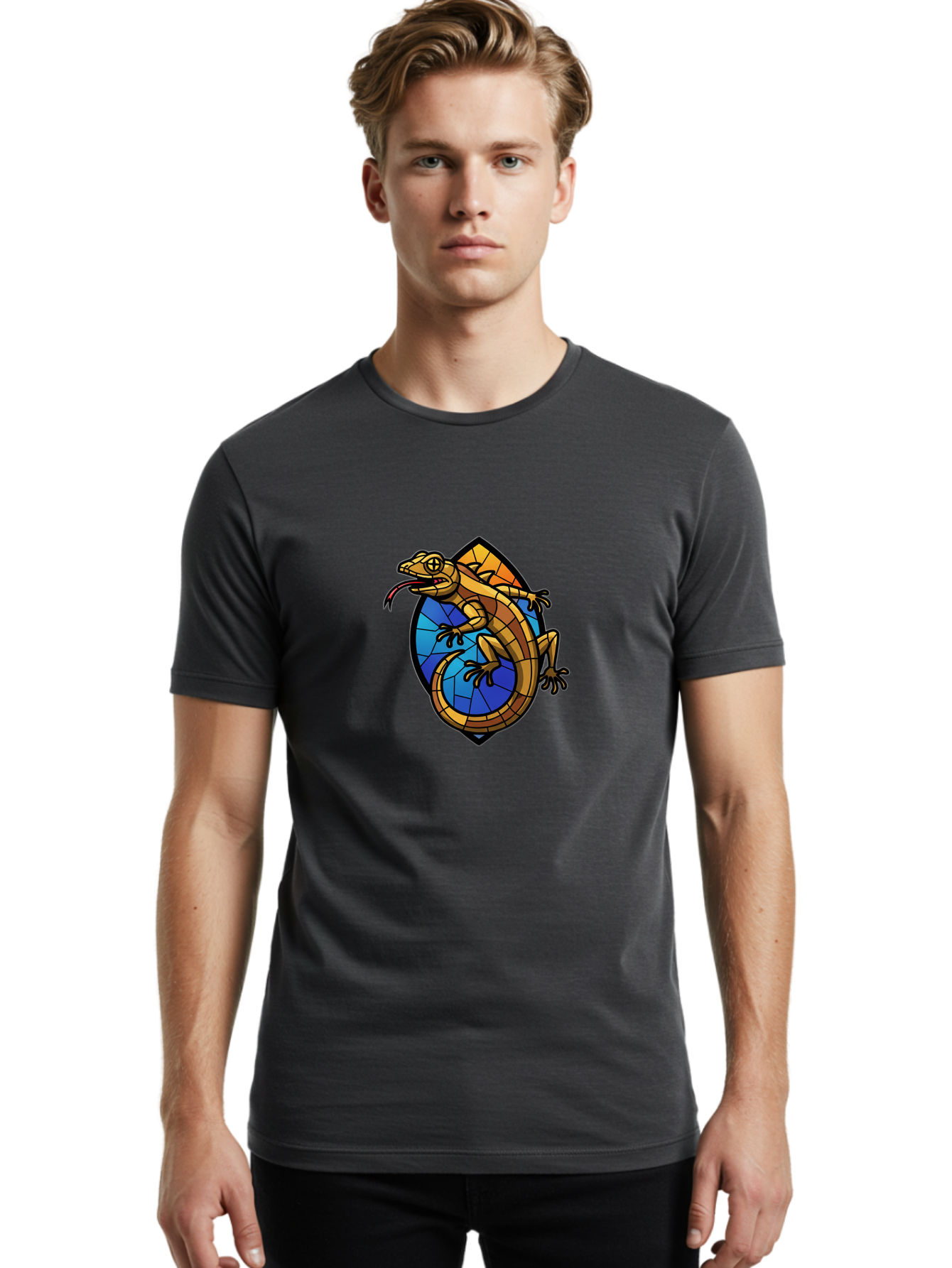 Stained-Glass-Iguana Men'S Graphic Tee, 100% Cotton, Comfortable Casual Summer Wear, Machine Washable, Vintage Camera, Old Camera, Antique Camera, Black Camera, Classic Photography, Photography Equipment, Nostalgic Device, Film Camera, Ban604