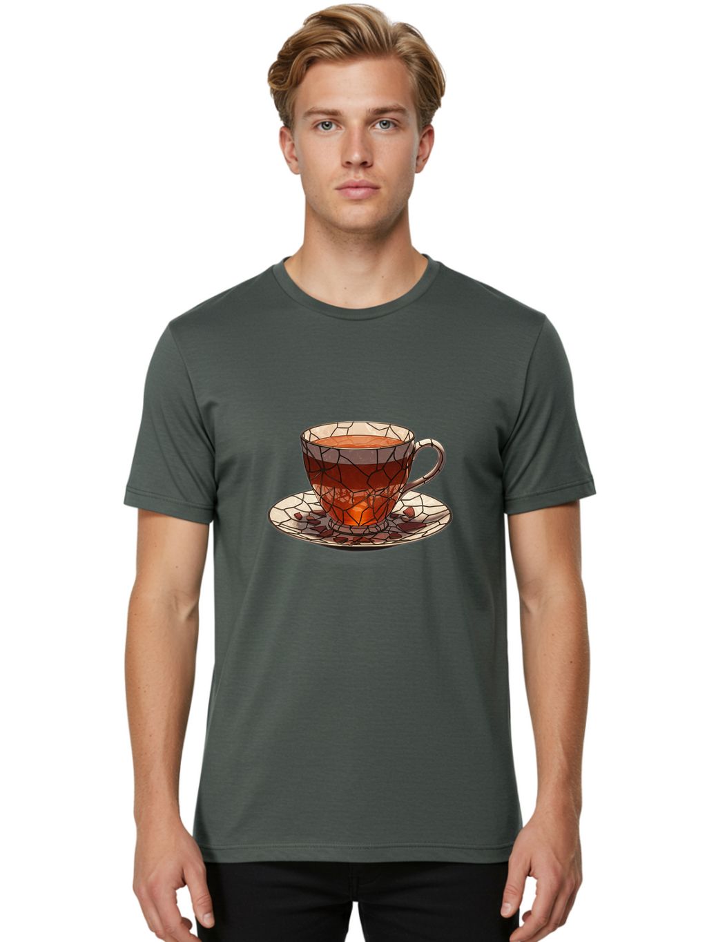 Stained-Glass-Tea-Cup Men'S Graphic Tee, 100% Cotton, Comfortable Casual Summer Wear, Machine Washable, Vintage Camera, Old Camera, Antique Camera, Black Camera, Classic Photography, Photography Equipment, Nostalgic Device, Film Camera, Ban605