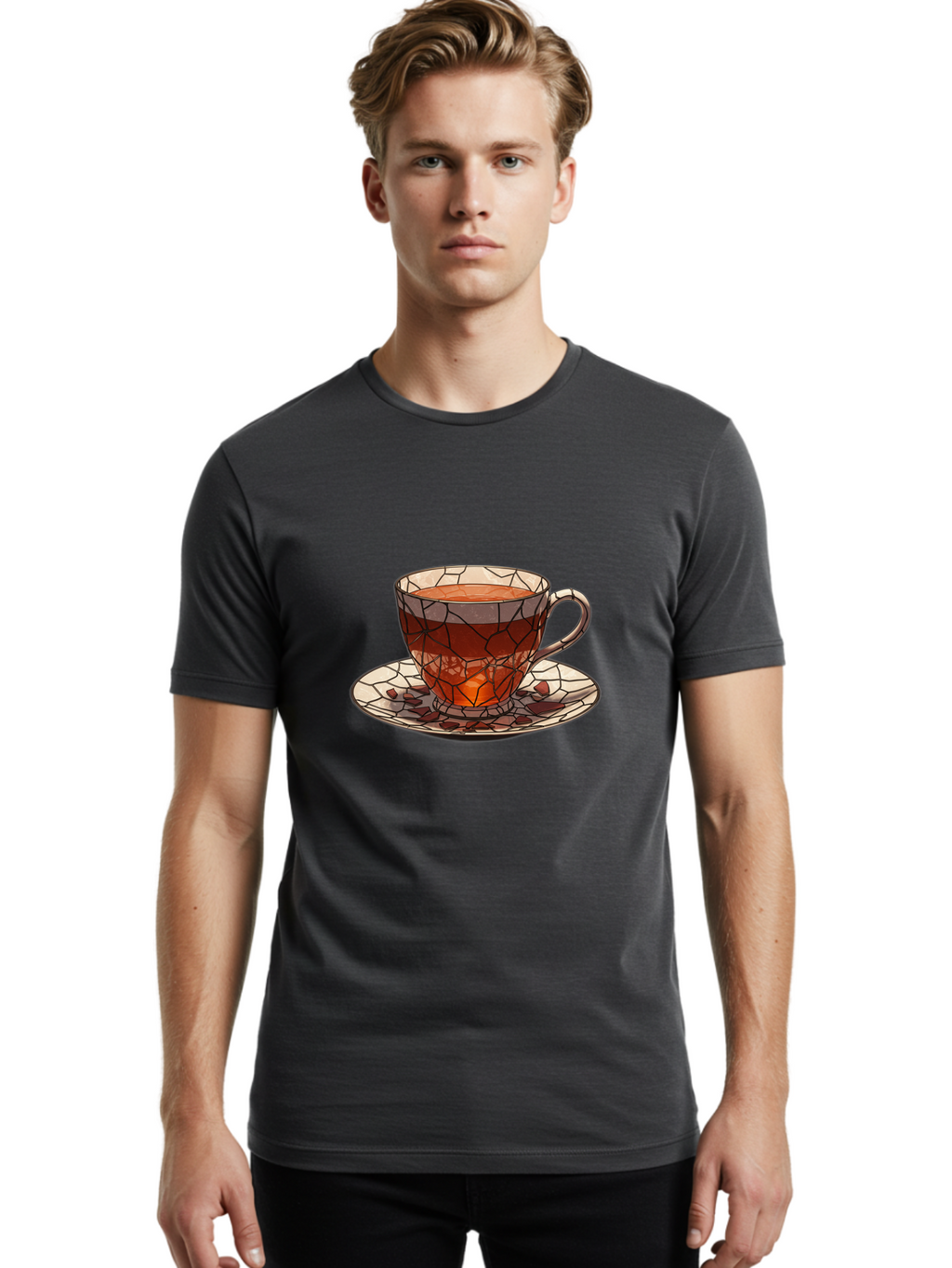 Stained-Glass-Tea-Cup Men'S Graphic Tee, 100% Cotton, Comfortable Casual Summer Wear, Machine Washable, Vintage Camera, Old Camera, Antique Camera, Black Camera, Classic Photography, Photography Equipment, Nostalgic Device, Film Camera, Ban605
