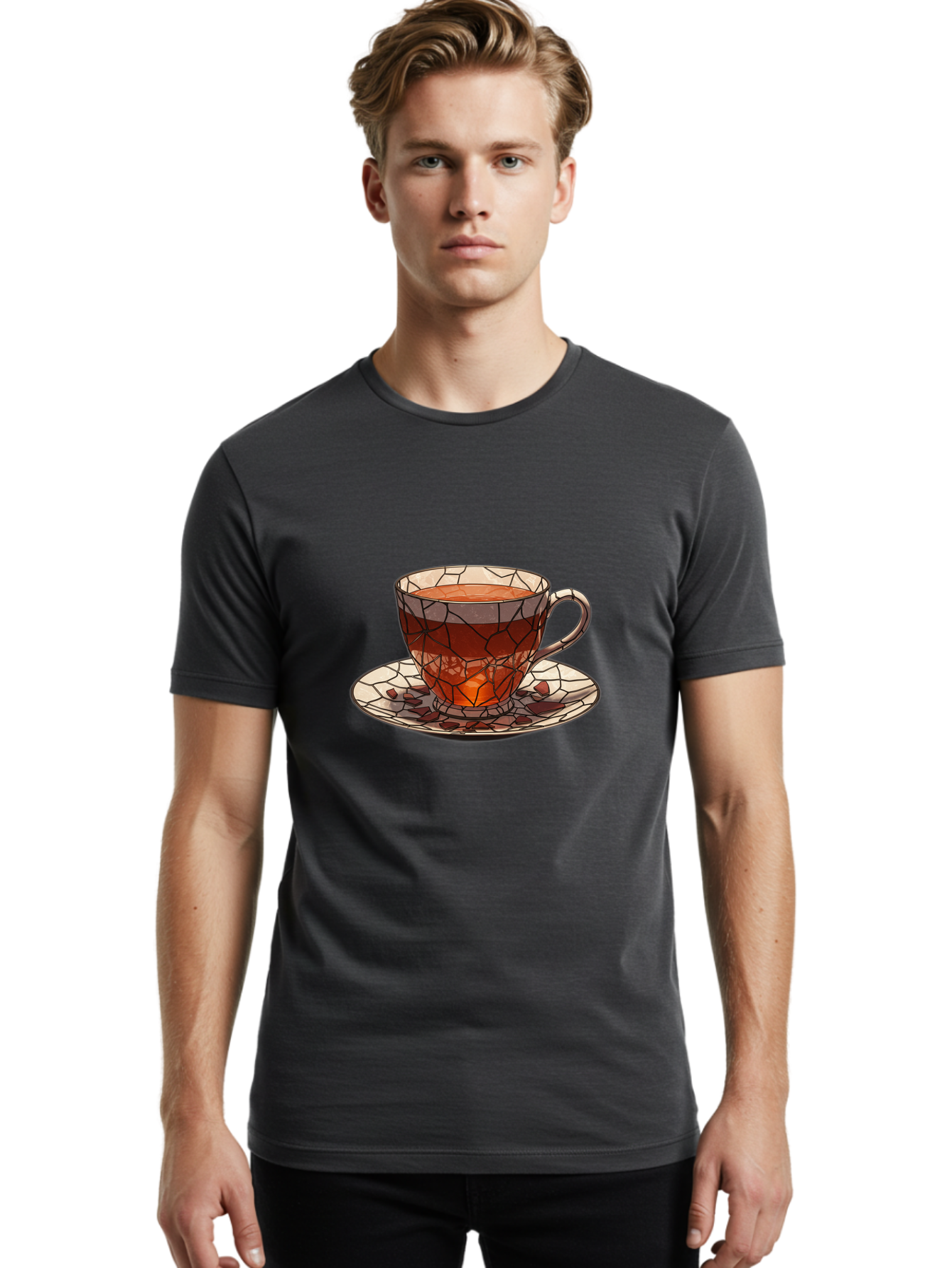 Stained-Glass-Tea-Cup Men'S Graphic Tee, 100% Cotton, Comfortable Casual Summer Wear, Machine Washable, Vintage Camera, Old Camera, Antique Camera, Black Camera, Classic Photography, Photography Equipment, Nostalgic Device, Film Camera, Ban605