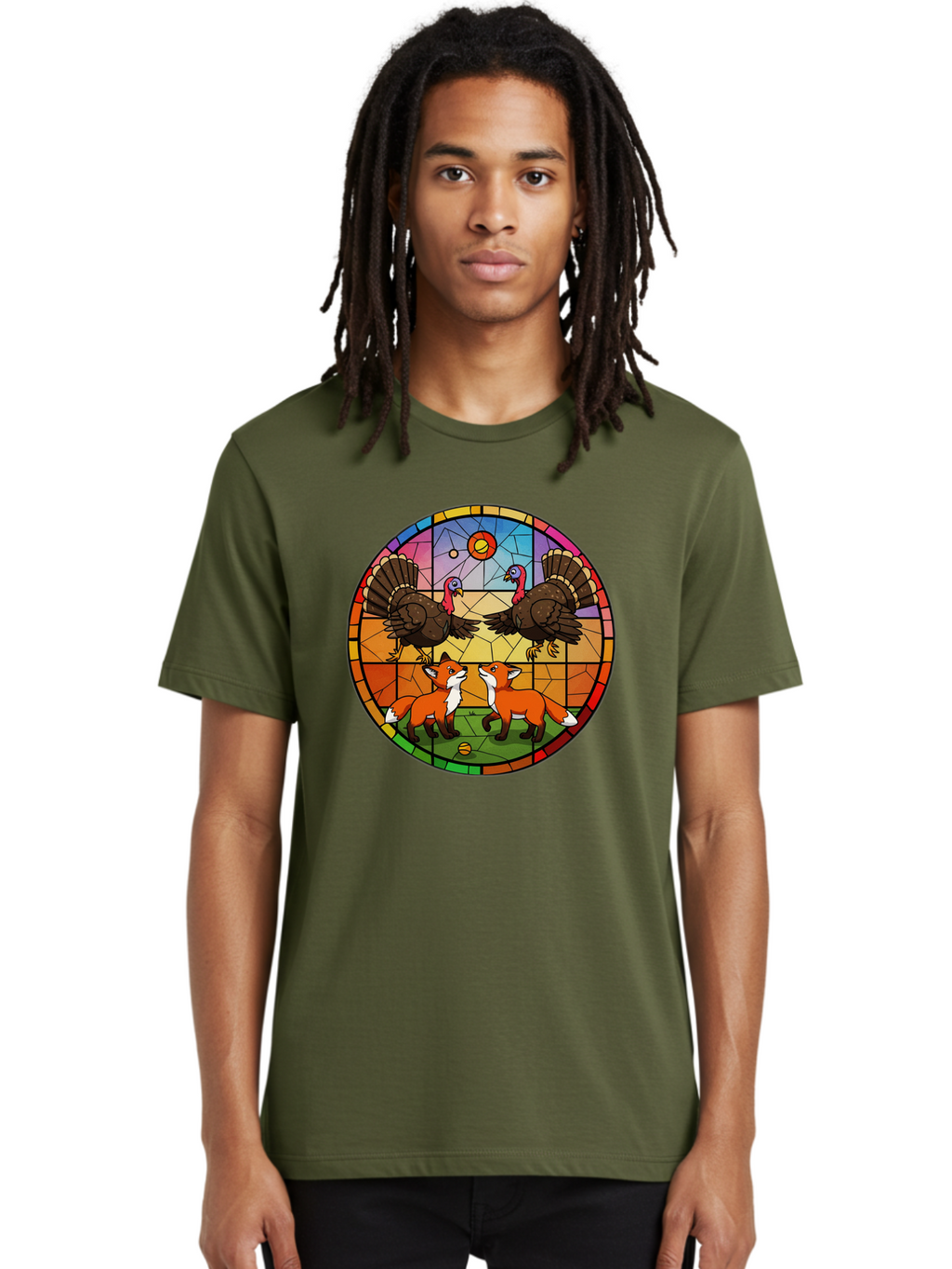 Stained-Glass-Turkeys-And-Foxes Men'S Graphic Tee, 100% Cotton, Comfortable Casual Summer Wear, Machine Washable, Vintage Camera, Old Camera, Antique Camera, Black Camera, Classic Photography, Photography Equipment, Nostalgic Device, Ban606
