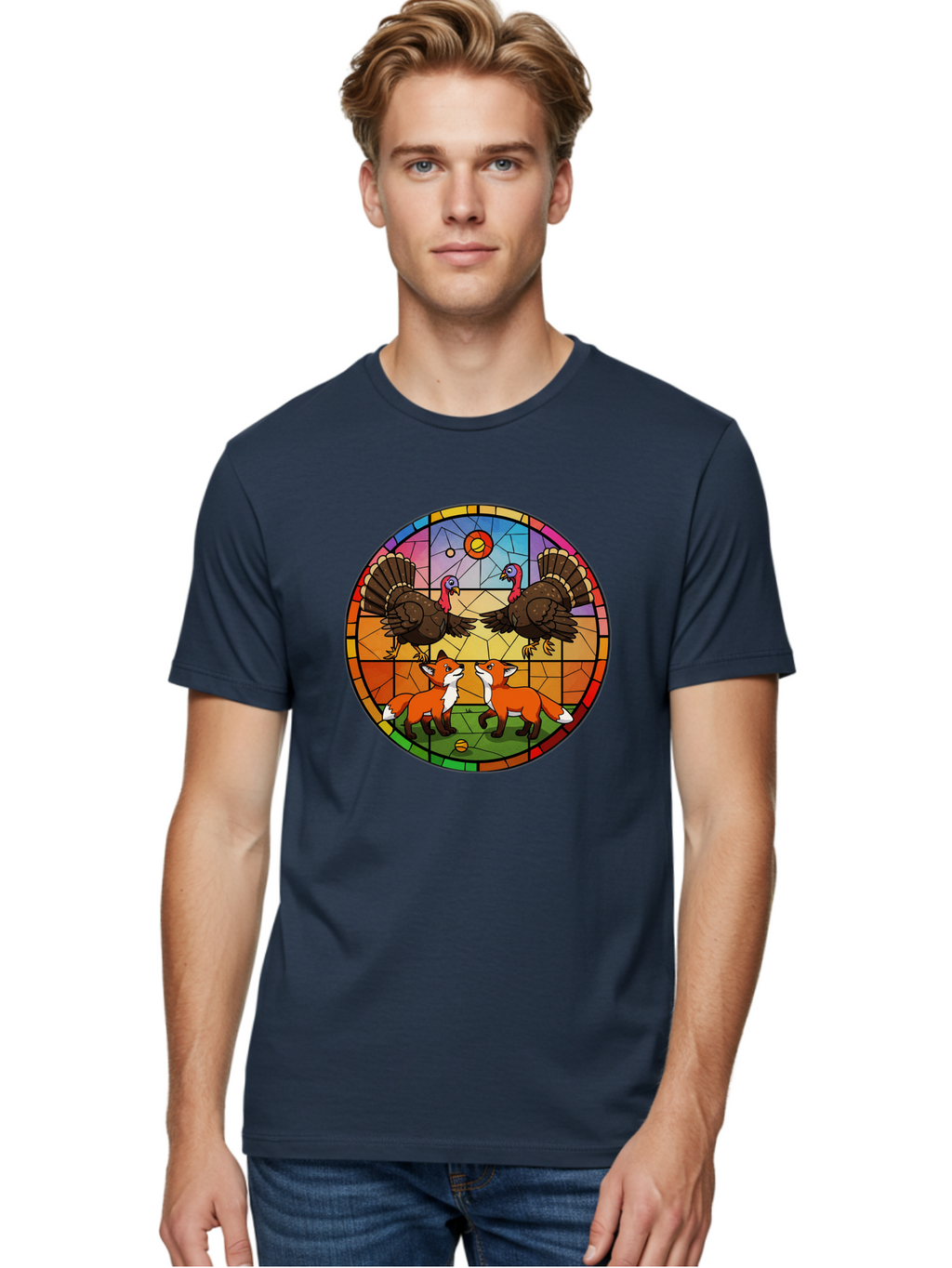 Stained-Glass-Turkeys-And-Foxes Men'S Graphic Tee, 100% Cotton, Comfortable Casual Summer Wear, Machine Washable, Vintage Camera, Old Camera, Antique Camera, Black Camera, Classic Photography, Photography Equipment, Nostalgic Device, Ban606