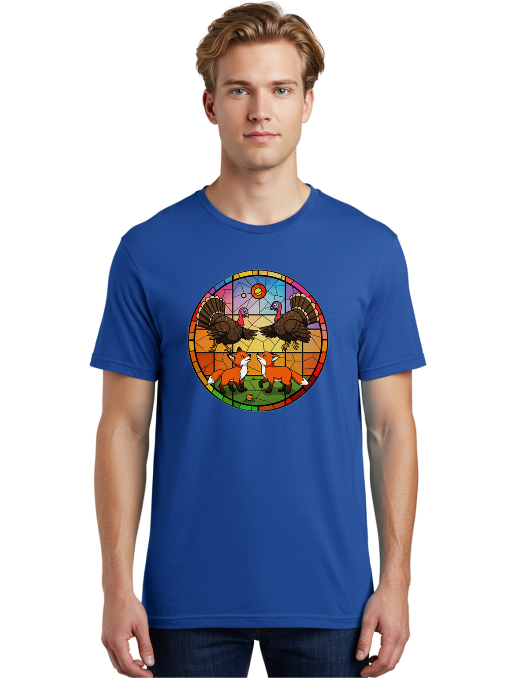 Stained-Glass-Turkeys-And-Foxes Men'S Graphic Tee, 100% Cotton, Comfortable Casual Summer Wear, Machine Washable, Vintage Camera, Old Camera, Antique Camera, Black Camera, Classic Photography, Photography Equipment, Nostalgic Device, Ban606
