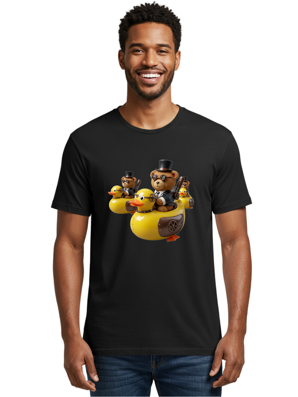 Steampunk-Bears-Riding-Ducks Men'S Graphic Tee, 100% Cotton, Comfortable Casual Summer Wear, Machine Washable, Vintage Camera, Old Camera, Antique Camera, Black Camera, Classic Photography, Photography Equipment, Nostalgic Device, Film Camera, Ban612