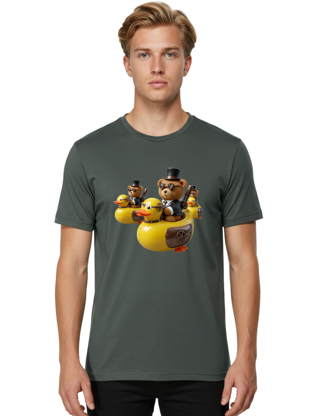 Steampunk-Bears-Riding-Ducks Men'S Graphic Tee, 100% Cotton, Comfortable Casual Summer Wear, Machine Washable, Vintage Camera, Old Camera, Antique Camera, Black Camera, Classic Photography, Photography Equipment, Nostalgic Device, Film Camera, Ban612