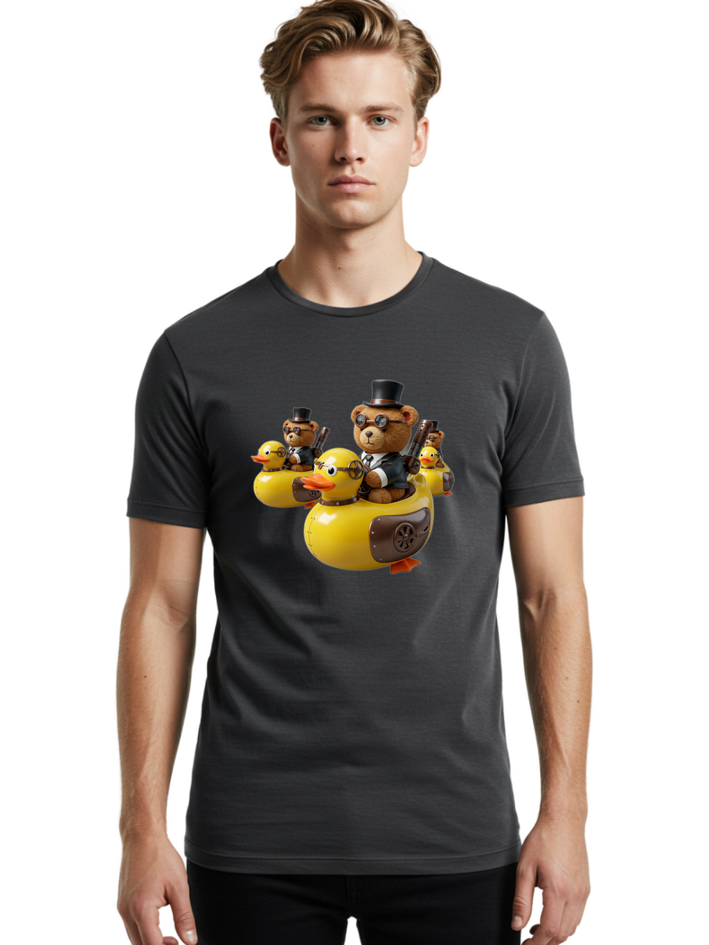 Steampunk-Bears-Riding-Ducks Men'S Graphic Tee, 100% Cotton, Comfortable Casual Summer Wear, Machine Washable, Vintage Camera, Old Camera, Antique Camera, Black Camera, Classic Photography, Photography Equipment, Nostalgic Device, Film Camera, Ban612