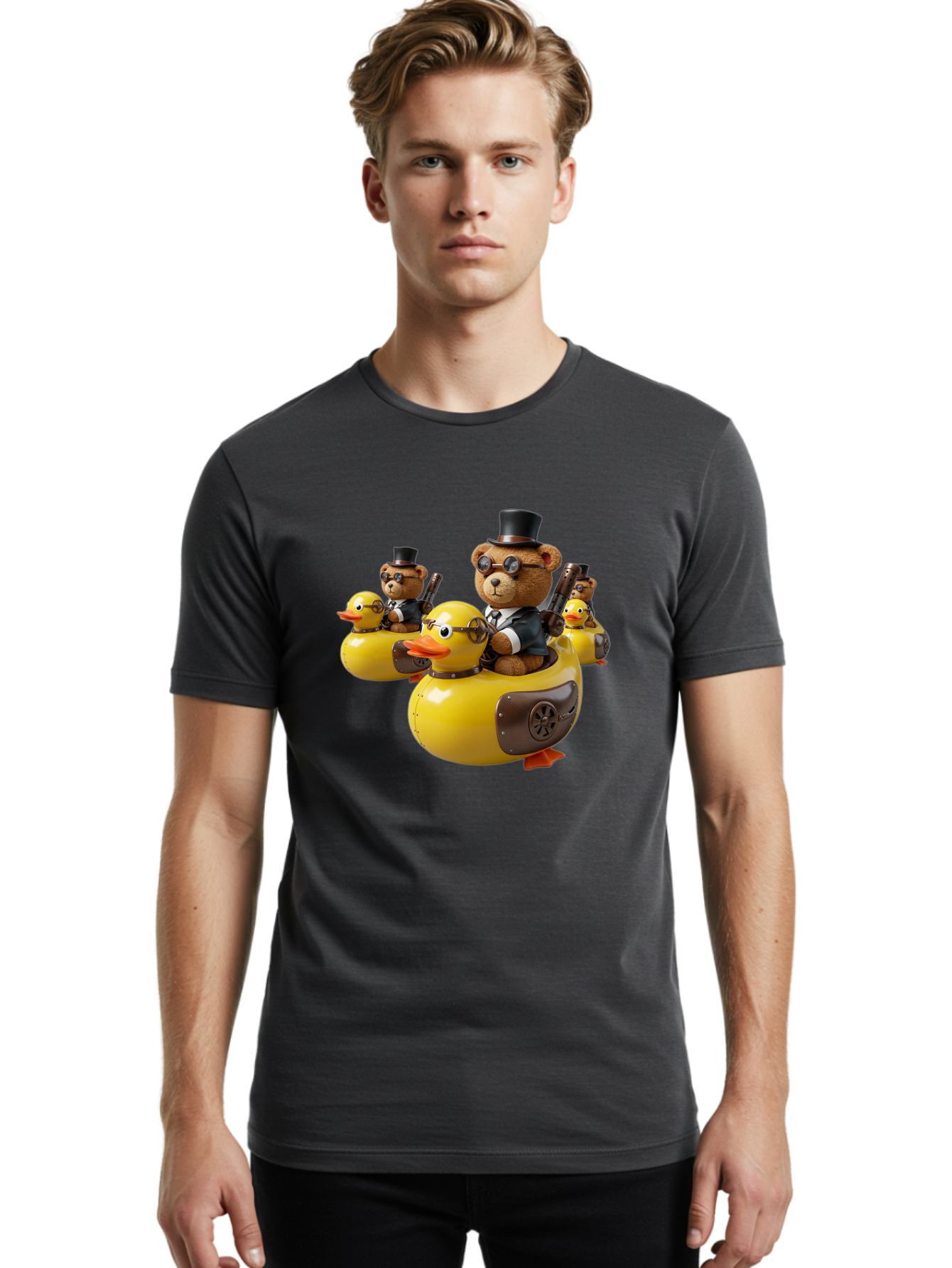 Steampunk-Bears-Riding-Ducks Men'S Graphic Tee, 100% Cotton, Comfortable Casual Summer Wear, Machine Washable, Vintage Camera, Old Camera, Antique Camera, Black Camera, Classic Photography, Photography Equipment, Nostalgic Device, Film Camera, Ban612