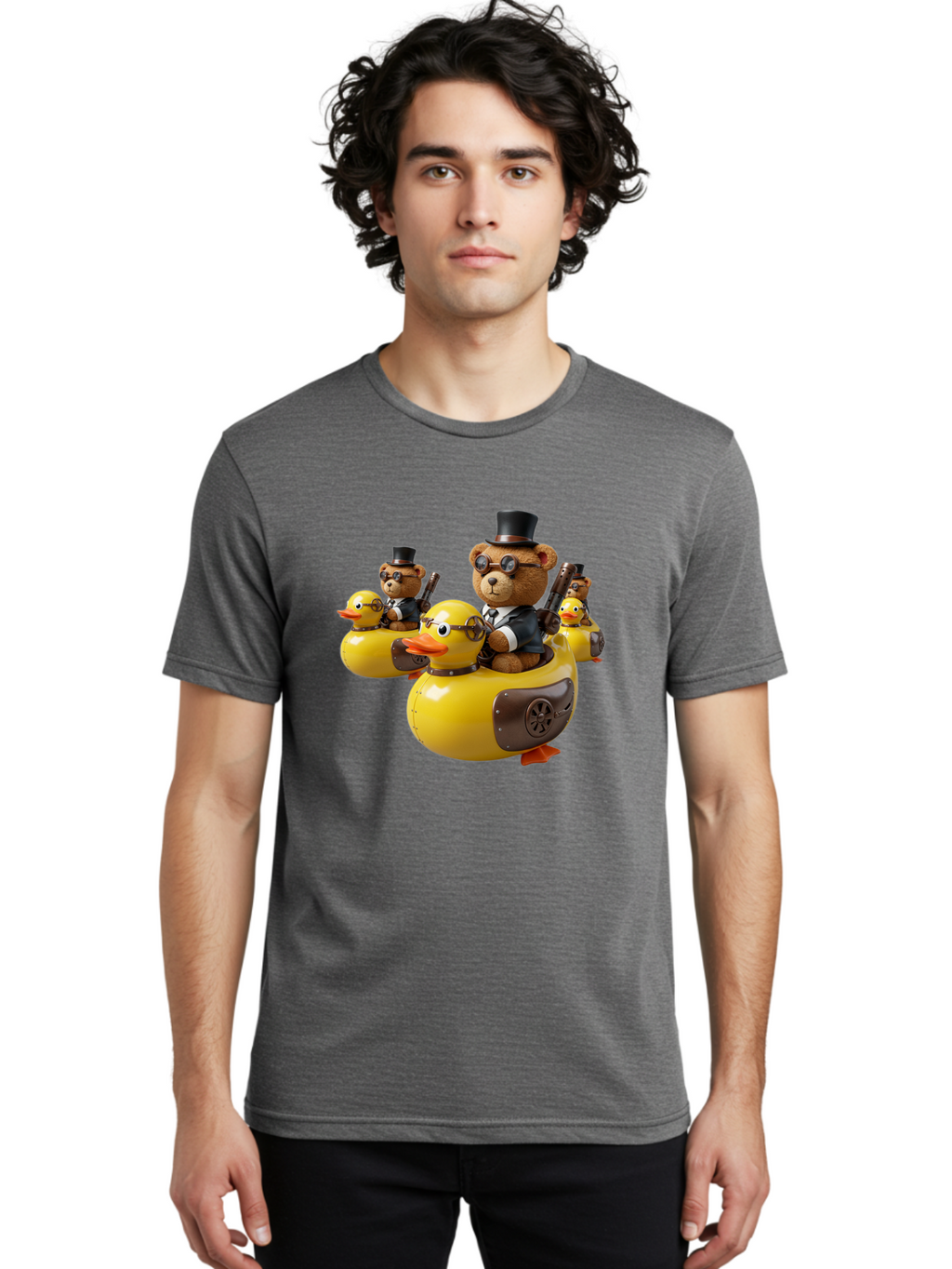 Steampunk-Bears-Riding-Ducks Men'S Graphic Tee, 100% Cotton, Comfortable Casual Summer Wear, Machine Washable, Vintage Camera, Old Camera, Antique Camera, Black Camera, Classic Photography, Photography Equipment, Nostalgic Device, Film Camera, Ban612