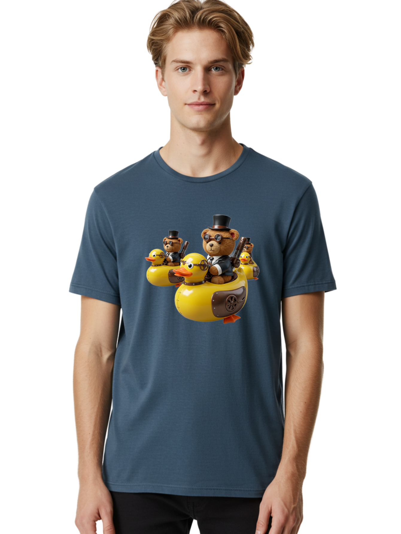 Steampunk-Bears-Riding-Ducks Men'S Graphic Tee, 100% Cotton, Comfortable Casual Summer Wear, Machine Washable, Vintage Camera, Old Camera, Antique Camera, Black Camera, Classic Photography, Photography Equipment, Nostalgic Device, Film Camera, Ban612