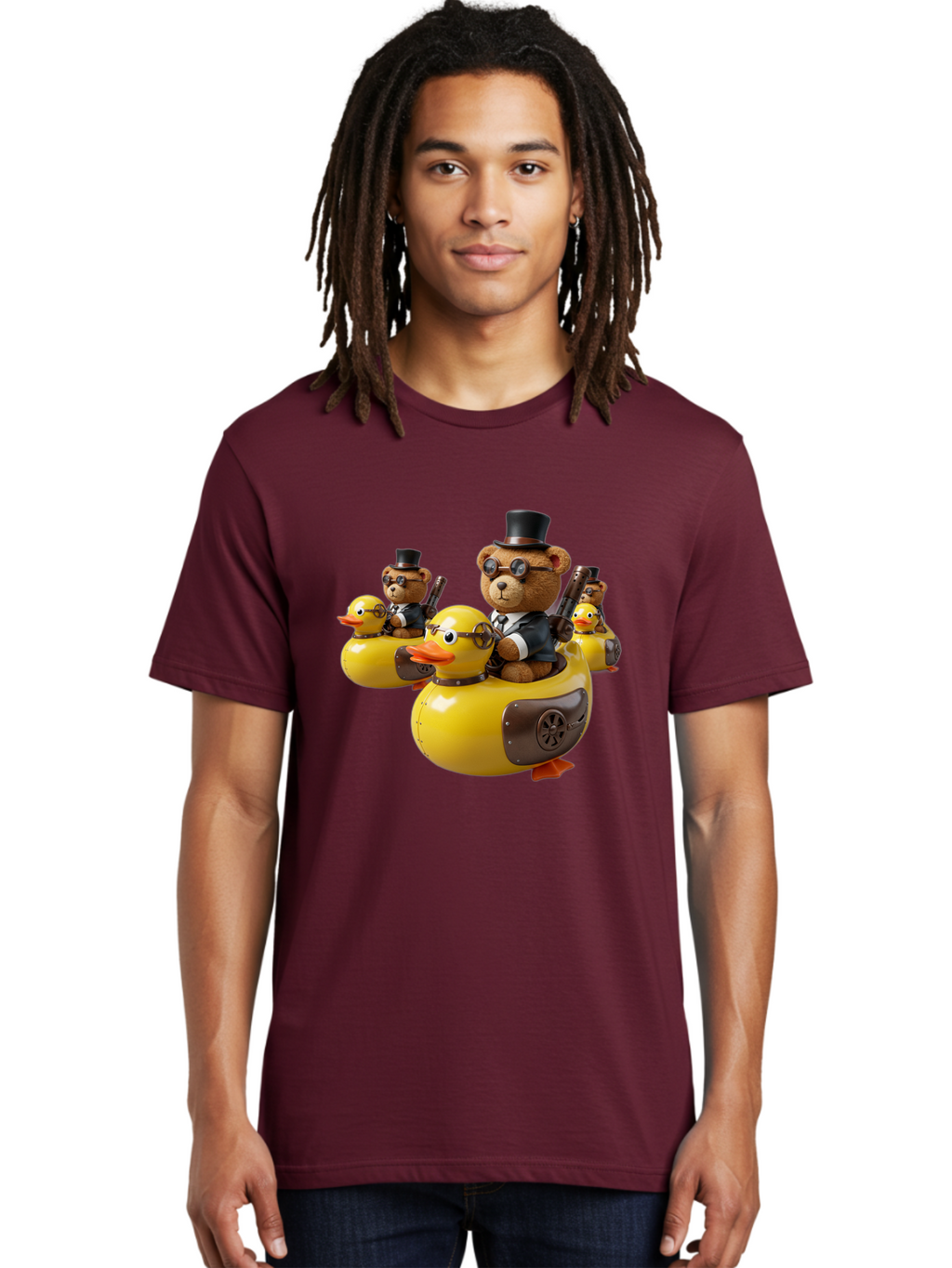 Steampunk-Bears-Riding-Ducks Men'S Graphic Tee, 100% Cotton, Comfortable Casual Summer Wear, Machine Washable, Vintage Camera, Old Camera, Antique Camera, Black Camera, Classic Photography, Photography Equipment, Nostalgic Device, Film Camera, Ban612