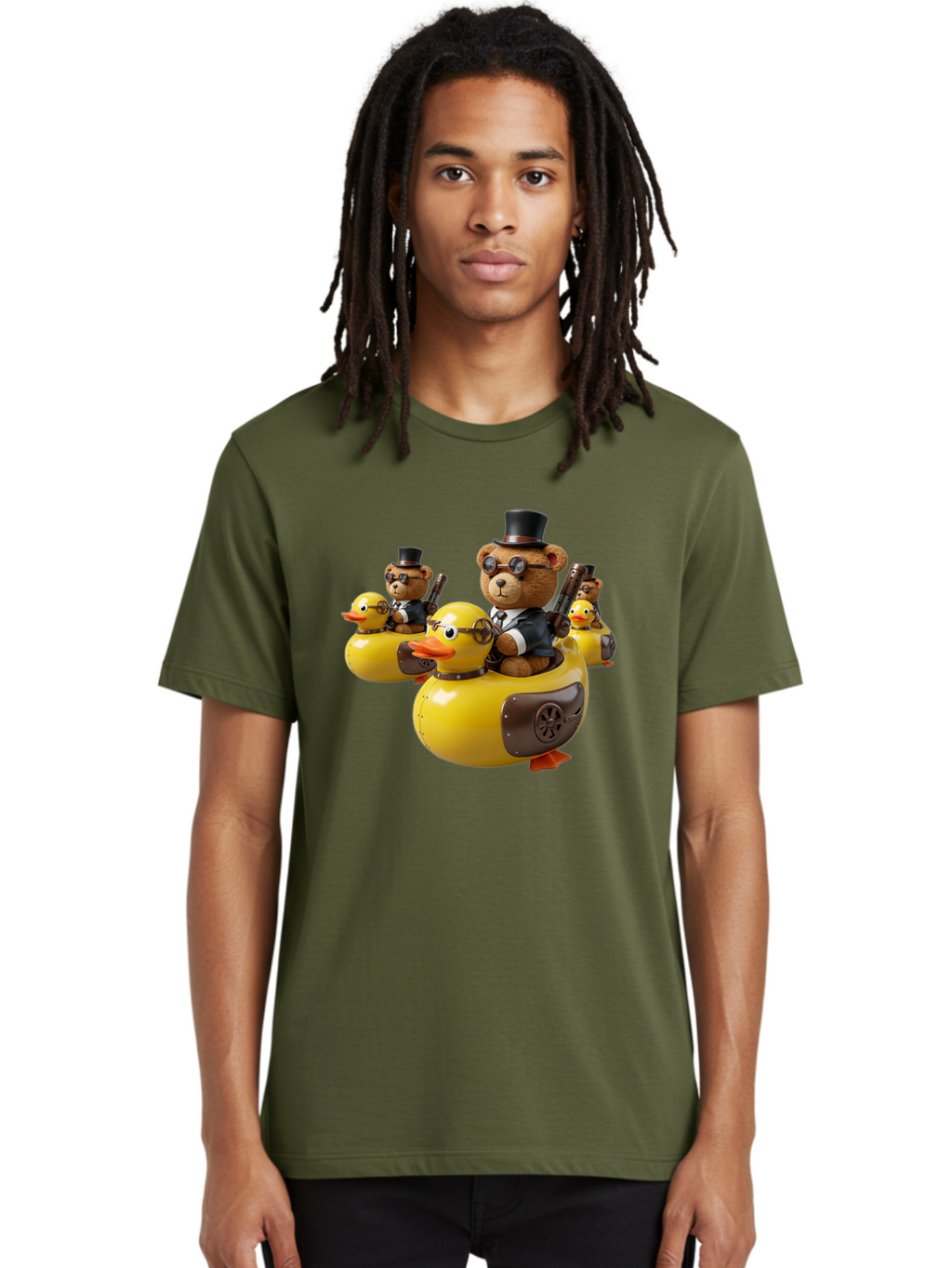 Steampunk-Bears-Riding-Ducks Men'S Graphic Tee, 100% Cotton, Comfortable Casual Summer Wear, Machine Washable, Vintage Camera, Old Camera, Antique Camera, Black Camera, Classic Photography, Photography Equipment, Nostalgic Device, Film Camera, Ban612