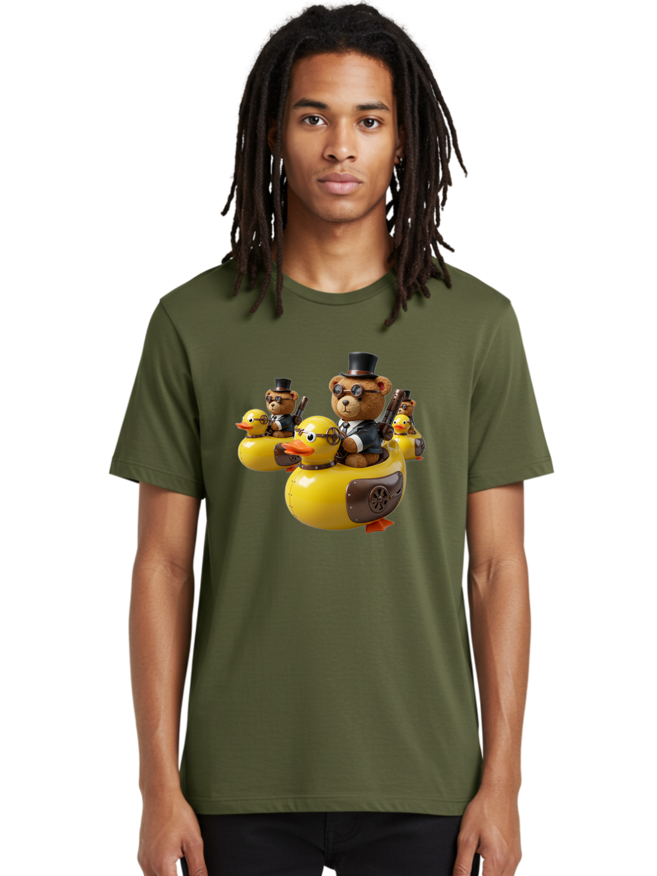 Steampunk-Bears-Riding-Ducks Men'S Graphic Tee, 100% Cotton, Comfortable Casual Summer Wear, Machine Washable, Vintage Camera, Old Camera, Antique Camera, Black Camera, Classic Photography, Photography Equipment, Nostalgic Device, Film Camera, Ban612