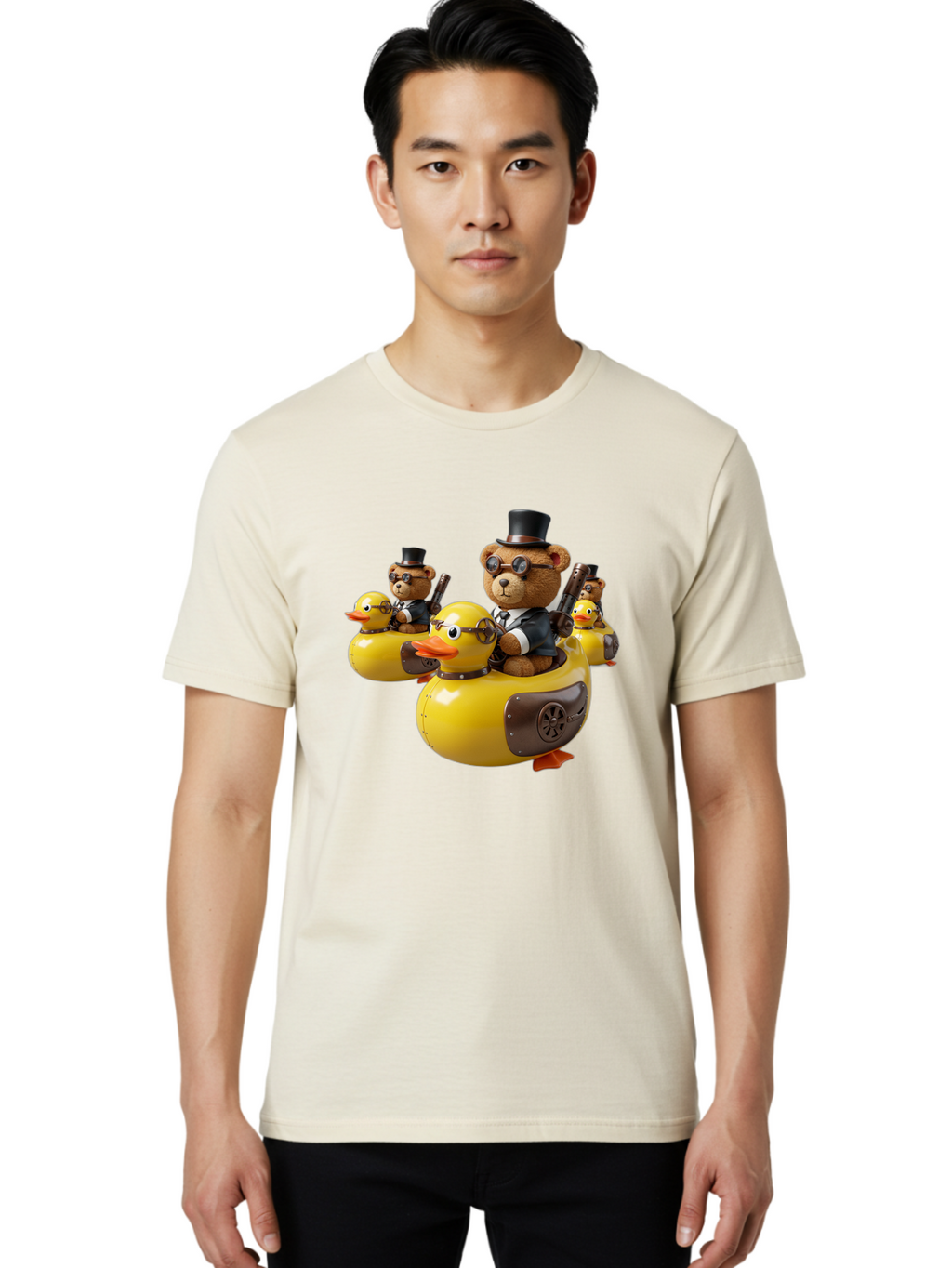 Steampunk-Bears-Riding-Ducks Men'S Graphic Tee, 100% Cotton, Comfortable Casual Summer Wear, Machine Washable, Vintage Camera, Old Camera, Antique Camera, Black Camera, Classic Photography, Photography Equipment, Nostalgic Device, Film Camera, Ban612