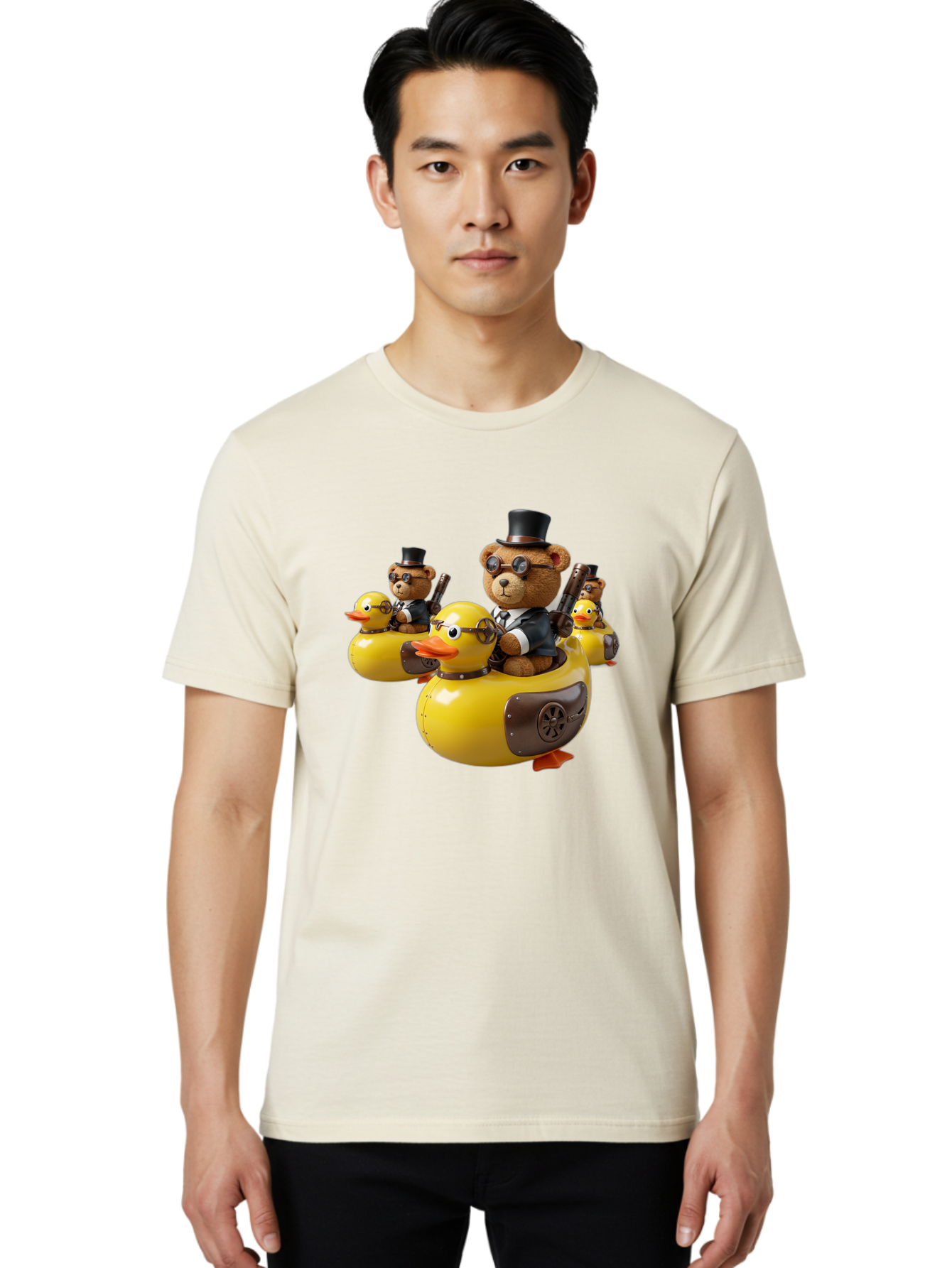 Steampunk-Bears-Riding-Ducks Men'S Graphic Tee, 100% Cotton, Comfortable Casual Summer Wear, Machine Washable, Vintage Camera, Old Camera, Antique Camera, Black Camera, Classic Photography, Photography Equipment, Nostalgic Device, Film Camera, Ban612