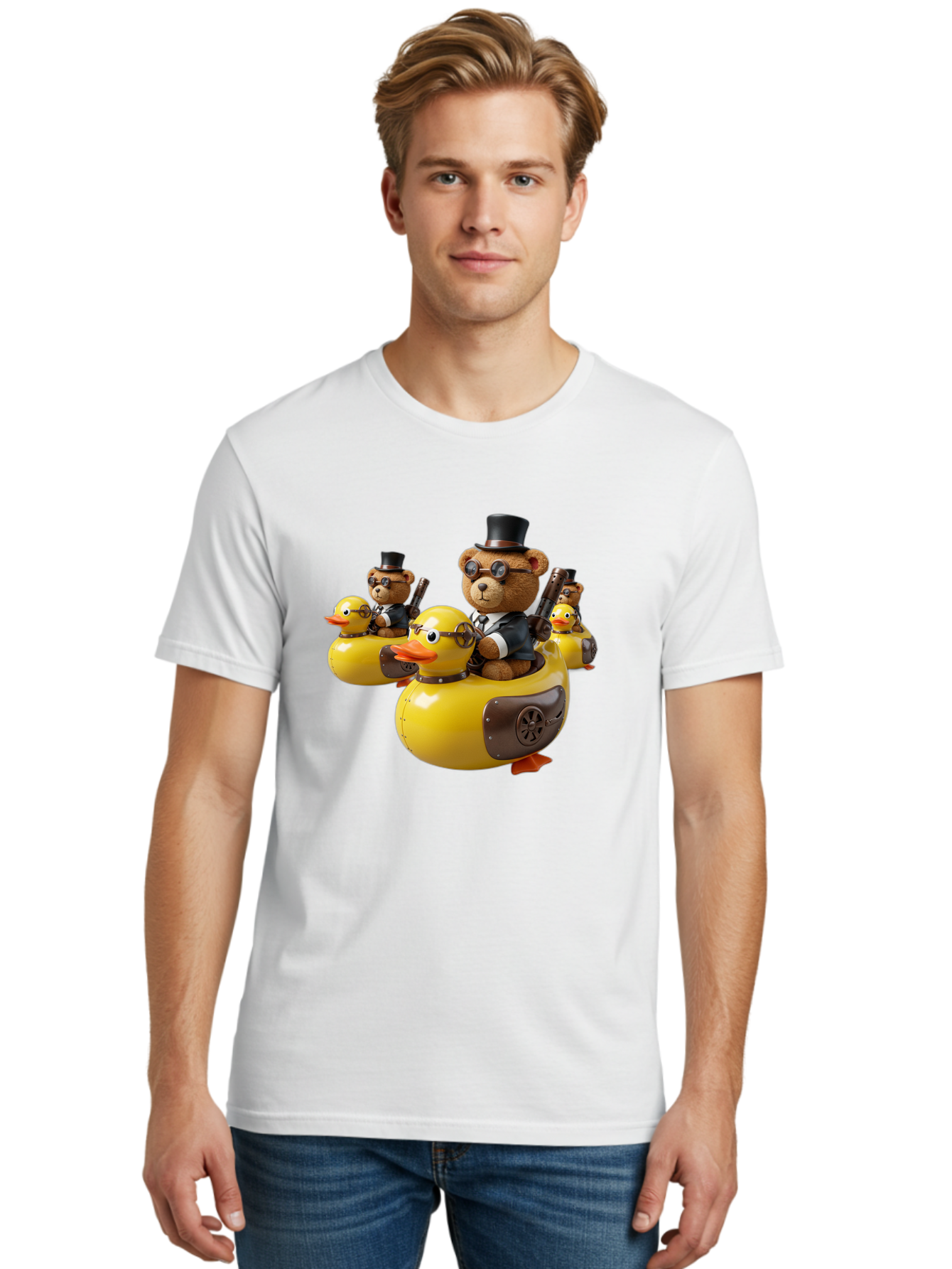 Steampunk-Bears-Riding-Ducks Men'S Graphic Tee, 100% Cotton, Comfortable Casual Summer Wear, Machine Washable, Vintage Camera, Old Camera, Antique Camera, Black Camera, Classic Photography, Photography Equipment, Nostalgic Device, Film Camera, Ban612