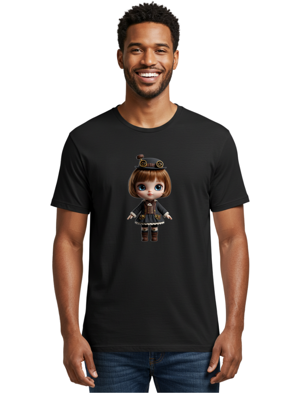 Steampunk-Blythe-Doll Men'S Graphic Tee, 100% Cotton, Comfortable Casual Summer Wear, Machine Washable, Vintage Camera, Old Camera, Antique Camera, Black Camera, Classic Photography, Photography Equipment, Nostalgic Device, Film Camera, Ban614
