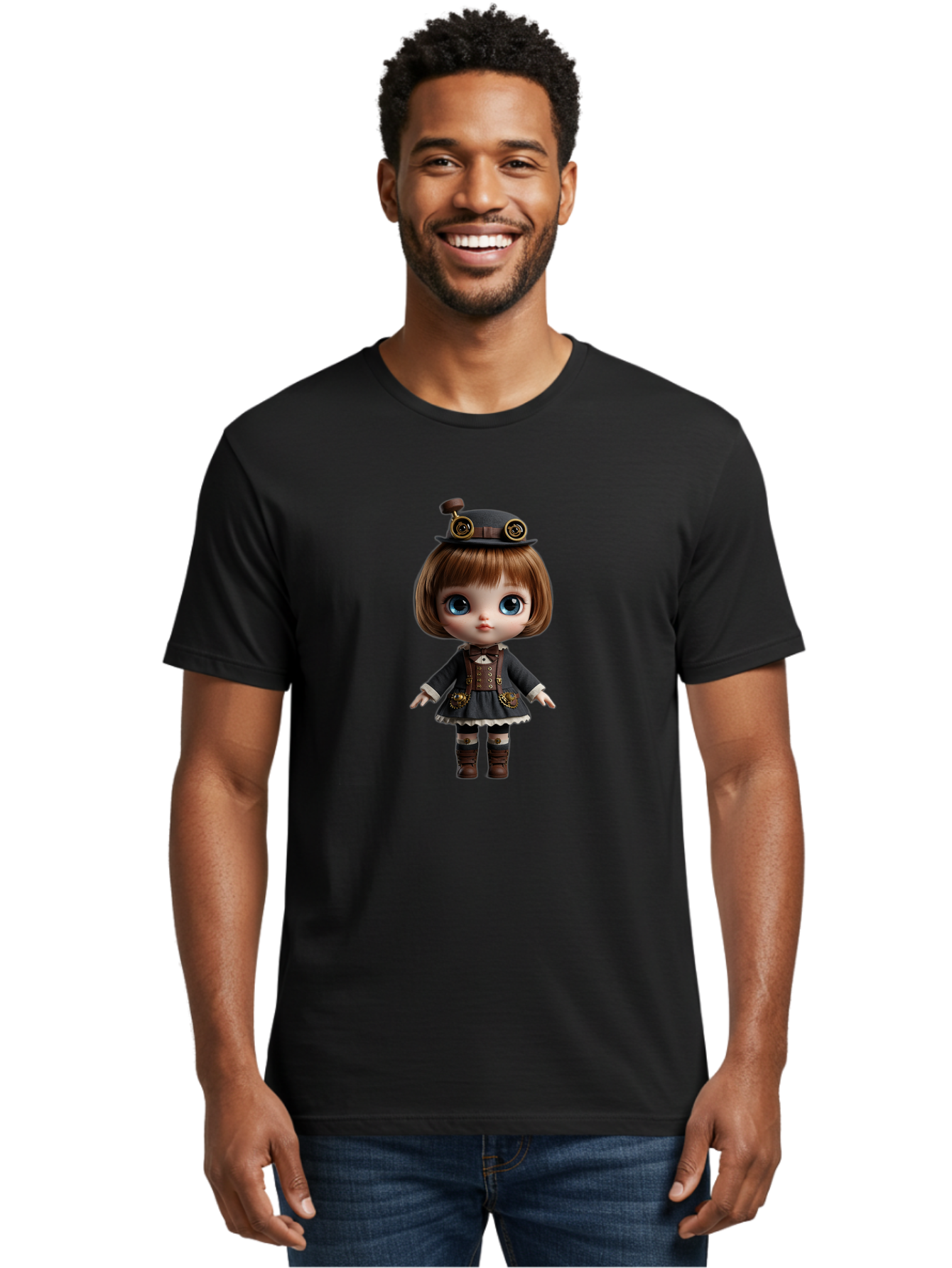 Steampunk-Blythe-Doll Men'S Graphic Tee, 100% Cotton, Comfortable Casual Summer Wear, Machine Washable, Vintage Camera, Old Camera, Antique Camera, Black Camera, Classic Photography, Photography Equipment, Nostalgic Device, Film Camera, Ban614