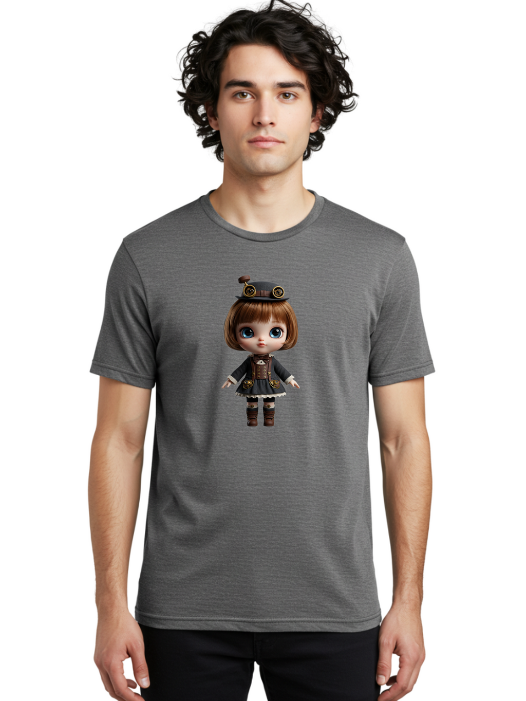 Steampunk-Blythe-Doll Men'S Graphic Tee, 100% Cotton, Comfortable Casual Summer Wear, Machine Washable, Vintage Camera, Old Camera, Antique Camera, Black Camera, Classic Photography, Photography Equipment, Nostalgic Device, Film Camera, Ban614