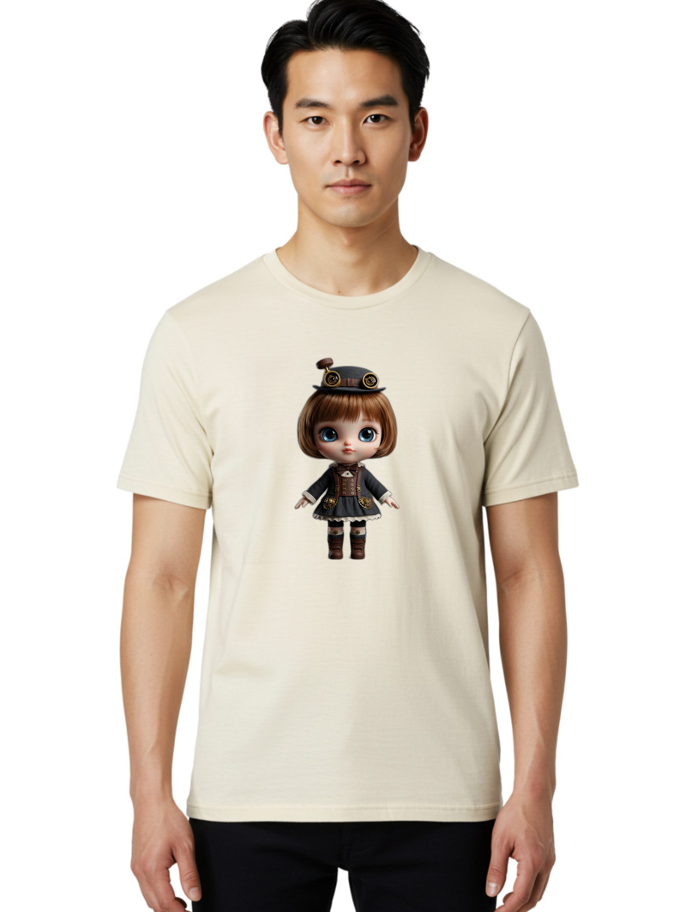 Steampunk-Blythe-Doll Men'S Graphic Tee, 100% Cotton, Comfortable Casual Summer Wear, Machine Washable, Vintage Camera, Old Camera, Antique Camera, Black Camera, Classic Photography, Photography Equipment, Nostalgic Device, Film Camera, Ban614