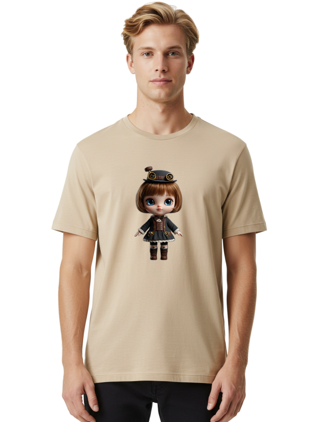 Steampunk-Blythe-Doll Men'S Graphic Tee, 100% Cotton, Comfortable Casual Summer Wear, Machine Washable, Vintage Camera, Old Camera, Antique Camera, Black Camera, Classic Photography, Photography Equipment, Nostalgic Device, Film Camera, Ban614