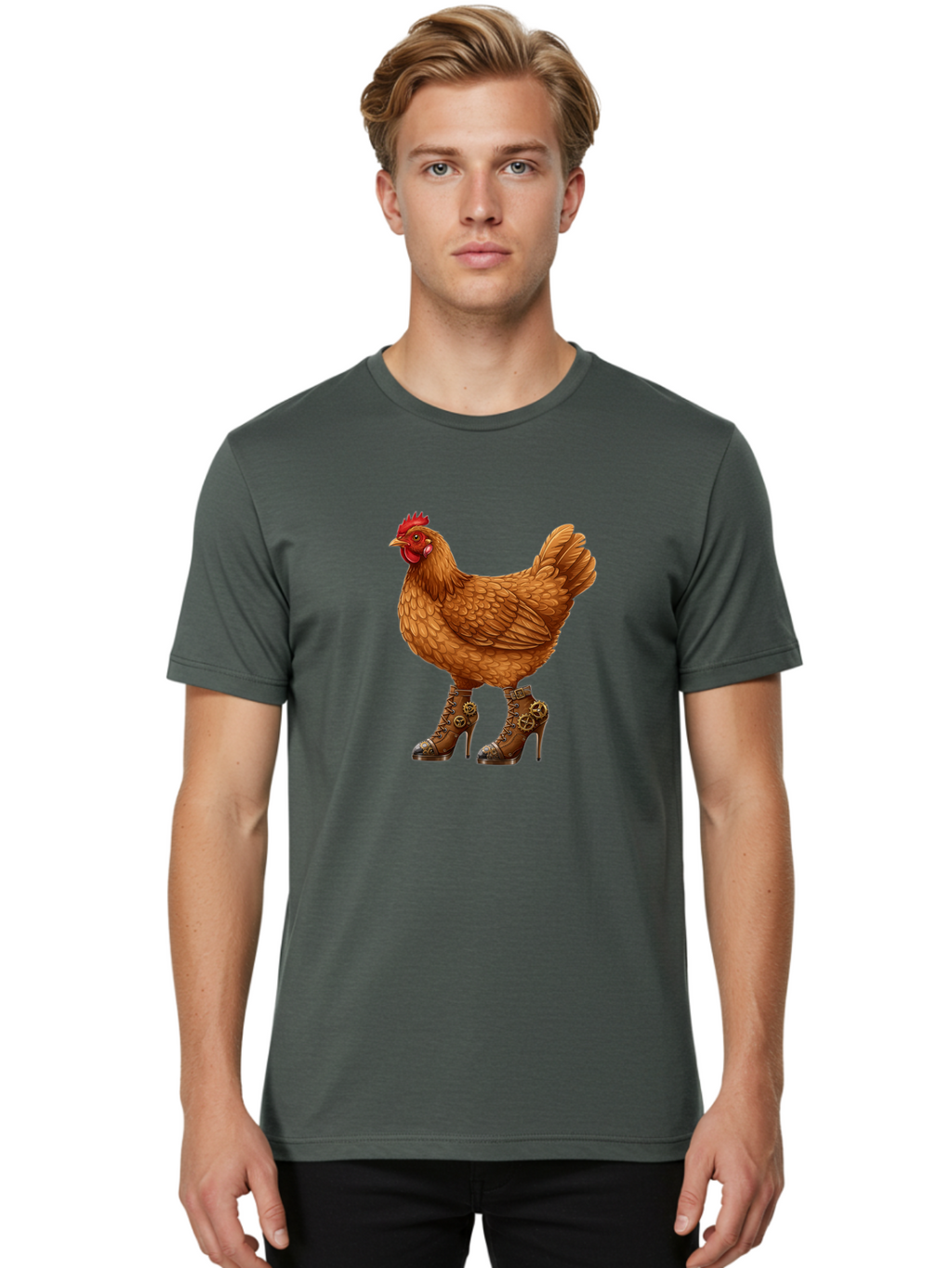 Steampunk-Chicken Men'S Graphic Tee, 100% Cotton, Comfortable Casual Summer Wear, Machine Washable, Vintage Camera, Old Camera, Antique Camera, Black Camera, Classic Photography, Photography Equipment, Nostalgic Device, Film Camera, Camera Art Ban617