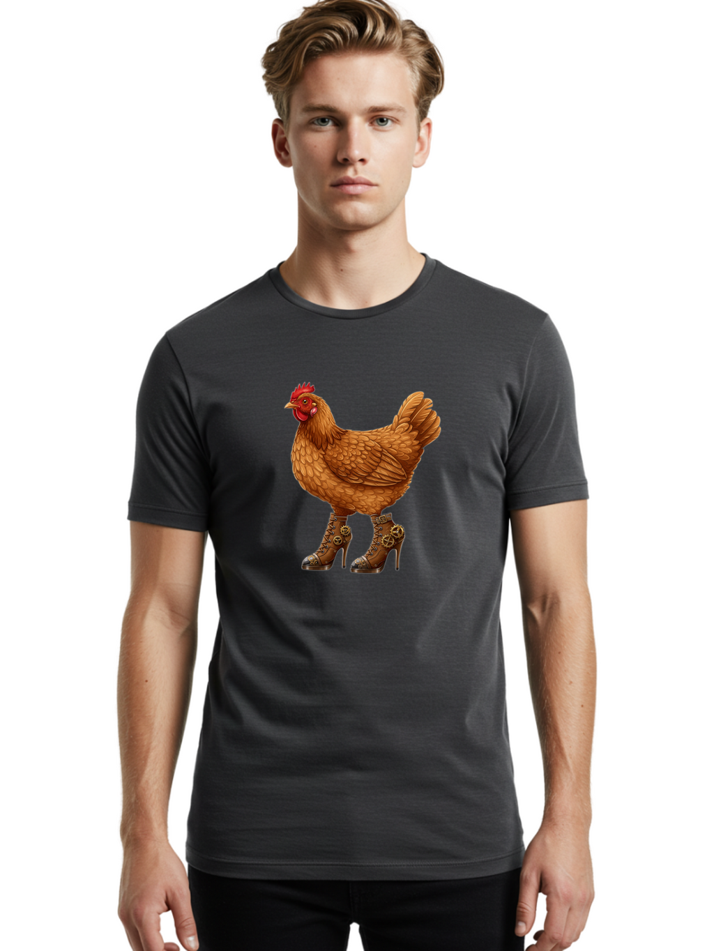 Steampunk-Chicken Men'S Graphic Tee, 100% Cotton, Comfortable Casual Summer Wear, Machine Washable, Vintage Camera, Old Camera, Antique Camera, Black Camera, Classic Photography, Photography Equipment, Nostalgic Device, Film Camera, Camera Art Ban617