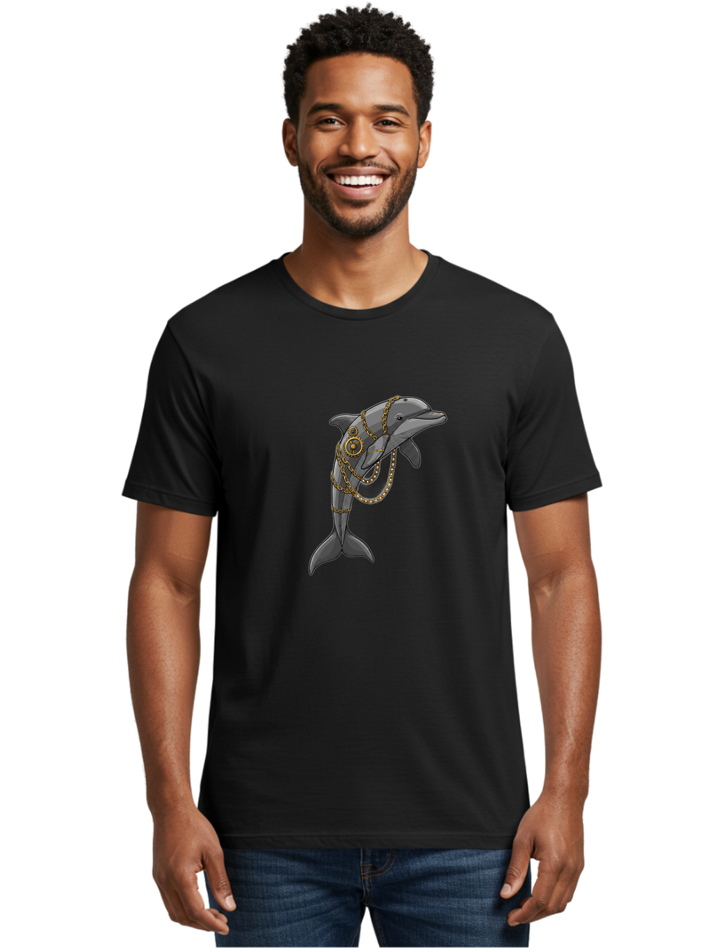Steampunk-Dolphin Men'S Graphic Tee, 100% Cotton, Comfortable Casual Summer Wear, Machine Washable, Vintage Camera, Old Camera, Antique Camera, Black Camera, Classic Photography, Photography Equipment, Nostalgic Device, Film Camera, Camera Art Ban618