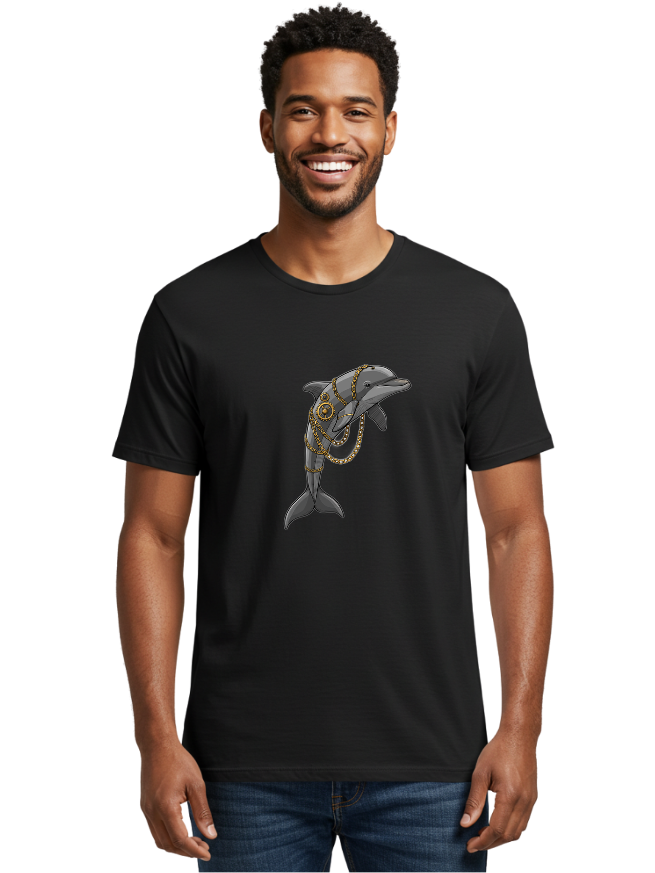 Steampunk-Dolphin Men'S Graphic Tee, 100% Cotton, Comfortable Casual Summer Wear, Machine Washable, Vintage Camera, Old Camera, Antique Camera, Black Camera, Classic Photography, Photography Equipment, Nostalgic Device, Film Camera, Camera Art Ban618