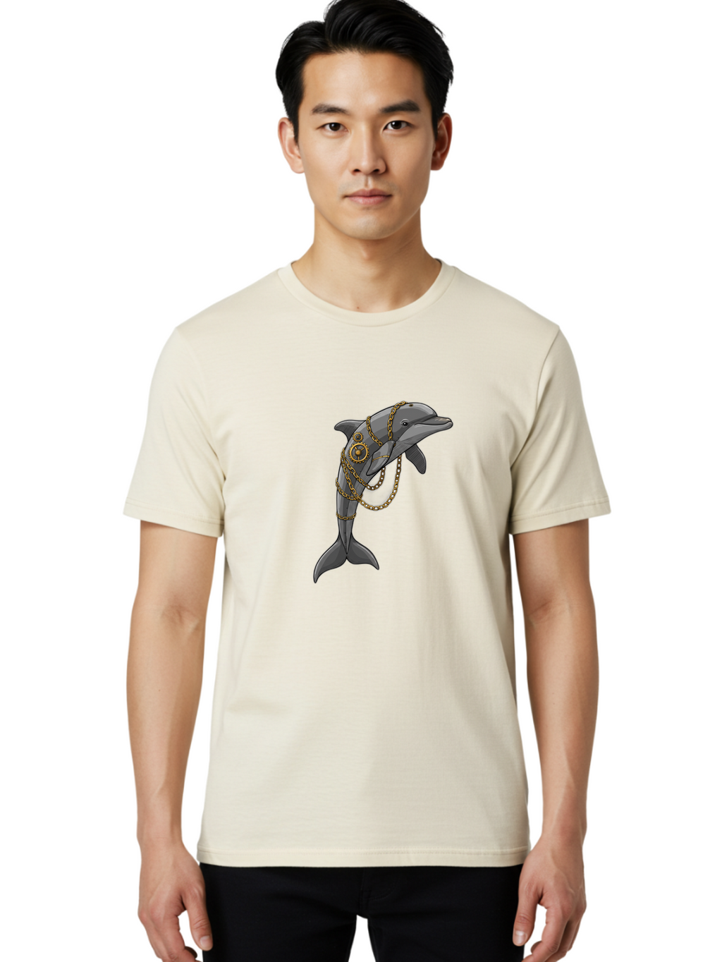 Steampunk-Dolphin Men'S Graphic Tee, 100% Cotton, Comfortable Casual Summer Wear, Machine Washable, Vintage Camera, Old Camera, Antique Camera, Black Camera, Classic Photography, Photography Equipment, Nostalgic Device, Film Camera, Camera Art Ban618