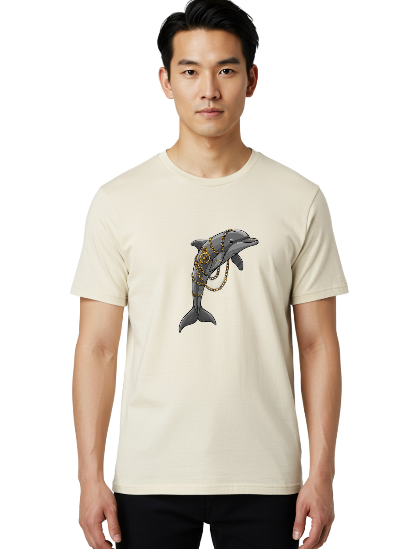Steampunk-Dolphin Men'S Graphic Tee, 100% Cotton, Comfortable Casual Summer Wear, Machine Washable, Vintage Camera, Old Camera, Antique Camera, Black Camera, Classic Photography, Photography Equipment, Nostalgic Device, Film Camera, Camera Art Ban618