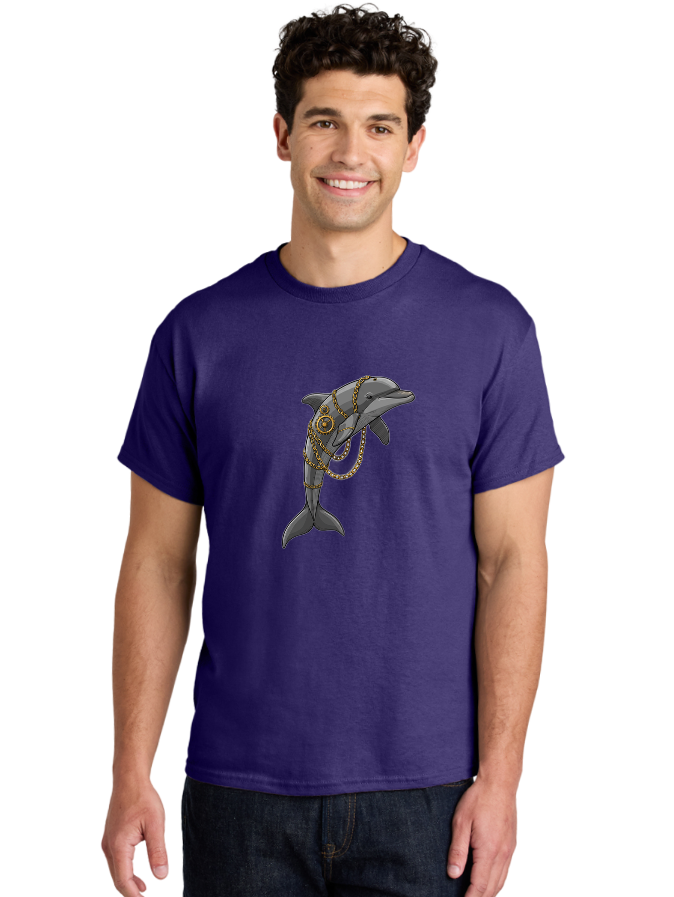 Steampunk-Dolphin Men'S Graphic Tee, 100% Cotton, Comfortable Casual Summer Wear, Machine Washable, Vintage Camera, Old Camera, Antique Camera, Black Camera, Classic Photography, Photography Equipment, Nostalgic Device, Film Camera, Camera Art Ban618