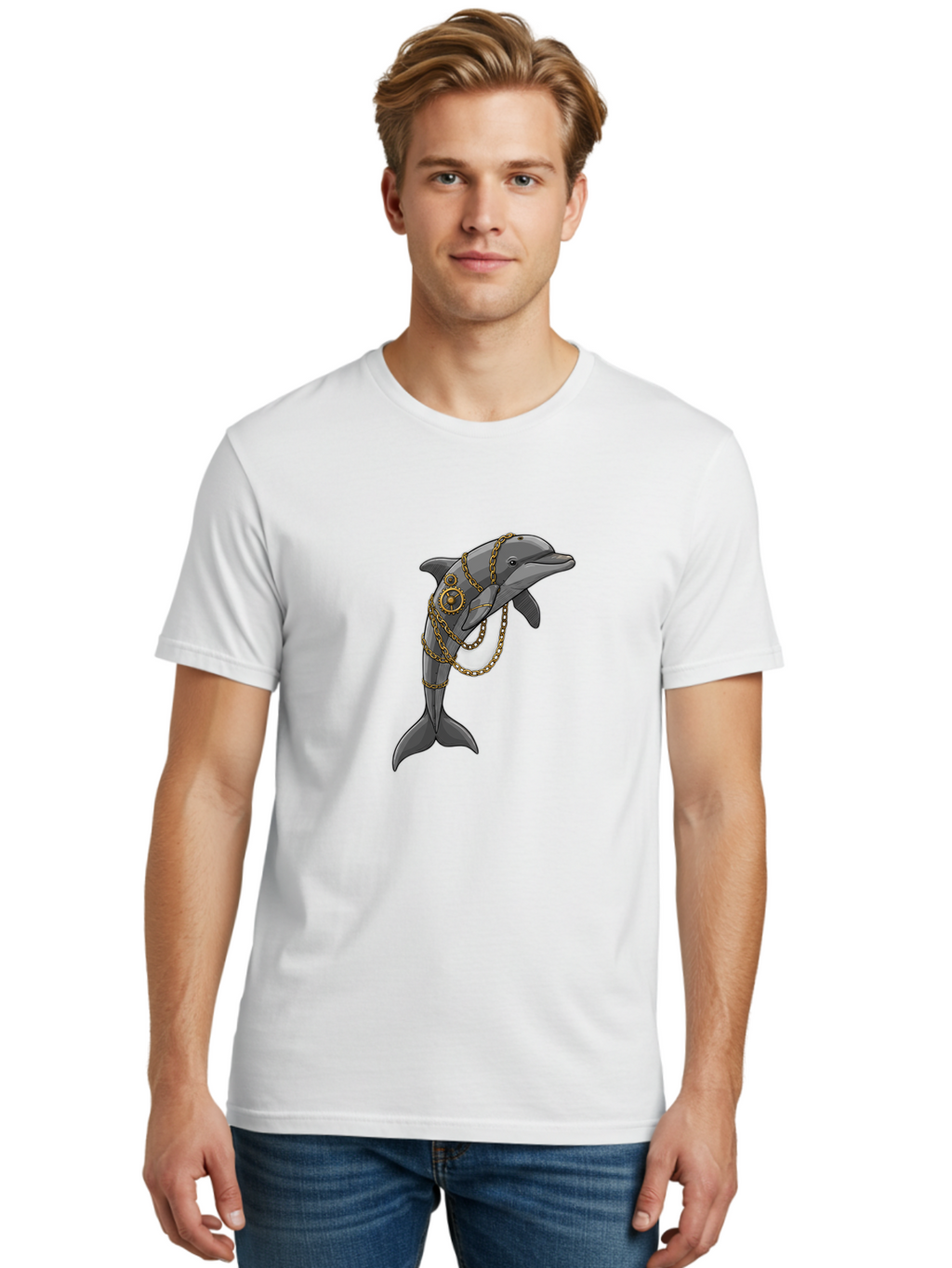 Steampunk-Dolphin Men'S Graphic Tee, 100% Cotton, Comfortable Casual Summer Wear, Machine Washable, Vintage Camera, Old Camera, Antique Camera, Black Camera, Classic Photography, Photography Equipment, Nostalgic Device, Film Camera, Camera Art Ban618