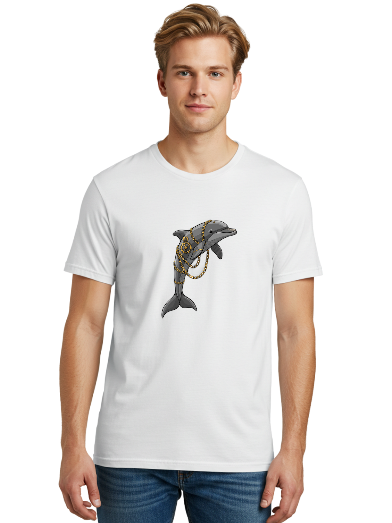 Steampunk-Dolphin Men'S Graphic Tee, 100% Cotton, Comfortable Casual Summer Wear, Machine Washable, Vintage Camera, Old Camera, Antique Camera, Black Camera, Classic Photography, Photography Equipment, Nostalgic Device, Film Camera, Camera Art Ban618