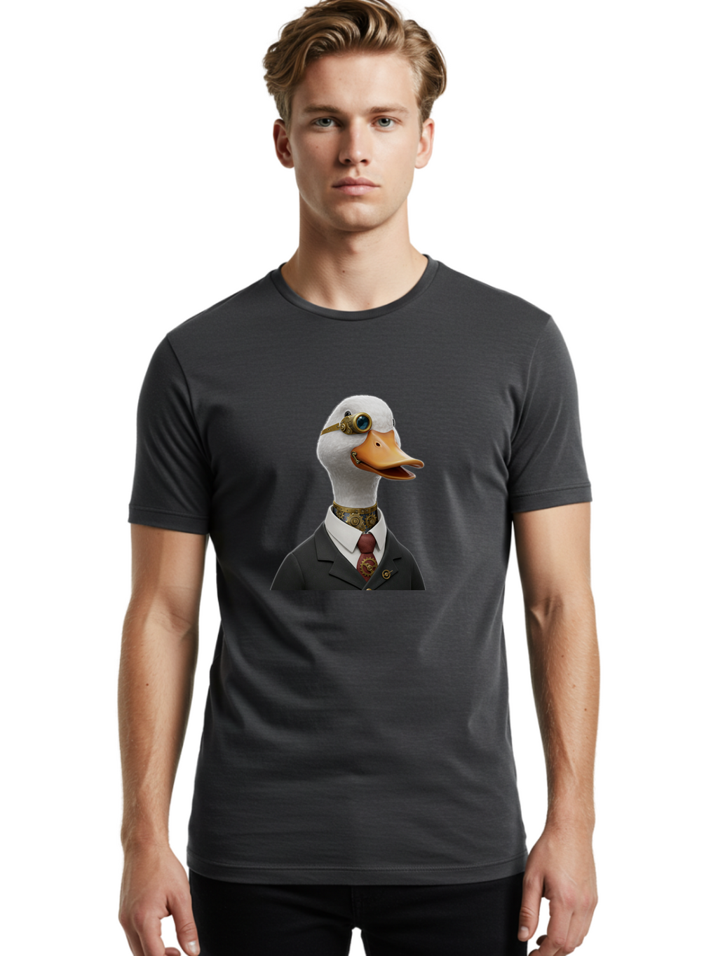 Steampunk-Duck Men'S Graphic Tee, 100% Cotton, Comfortable Casual Summer Wear, Machine Washable, Vintage Camera, Old Camera, Antique Camera, Black Camera, Classic Photography, Photography Equipment, Nostalgic Device, Film Camera, Camera Art Ban619