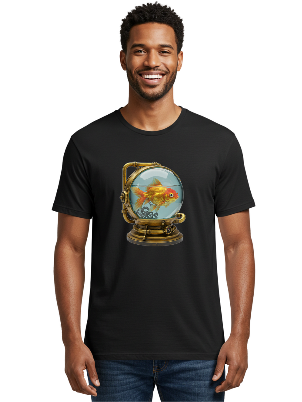 Steampunk-Goldfish Men'S Graphic Tee, 100% Cotton, Comfortable Casual Summer Wear, Machine Washable, Vintage Camera, Old Camera, Antique Camera, Black Camera, Classic Photography, Photography Equipment, Nostalgic Device, Film Camera, Ban620