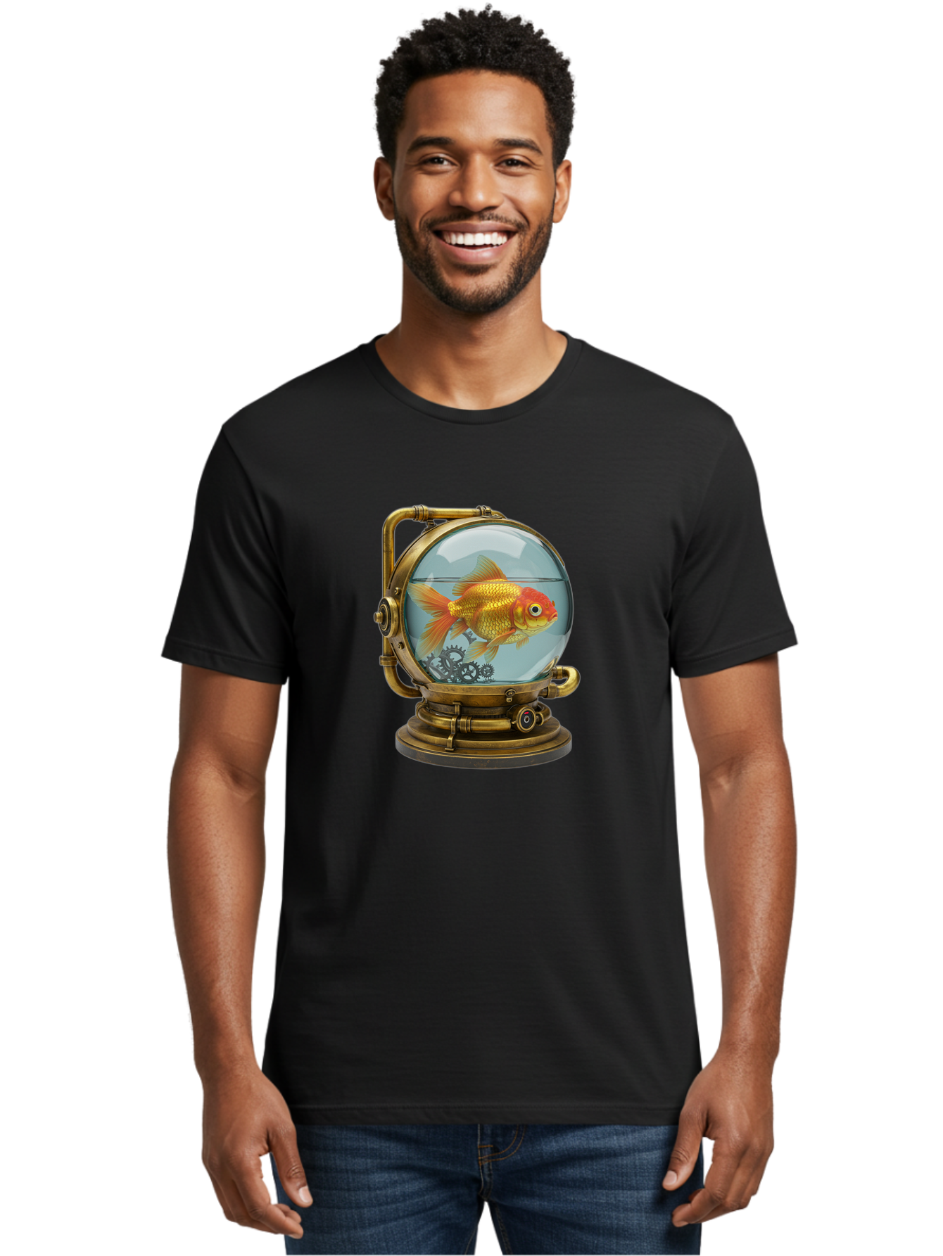 Steampunk-Goldfish Men'S Graphic Tee, 100% Cotton, Comfortable Casual Summer Wear, Machine Washable, Vintage Camera, Old Camera, Antique Camera, Black Camera, Classic Photography, Photography Equipment, Nostalgic Device, Film Camera, Ban620