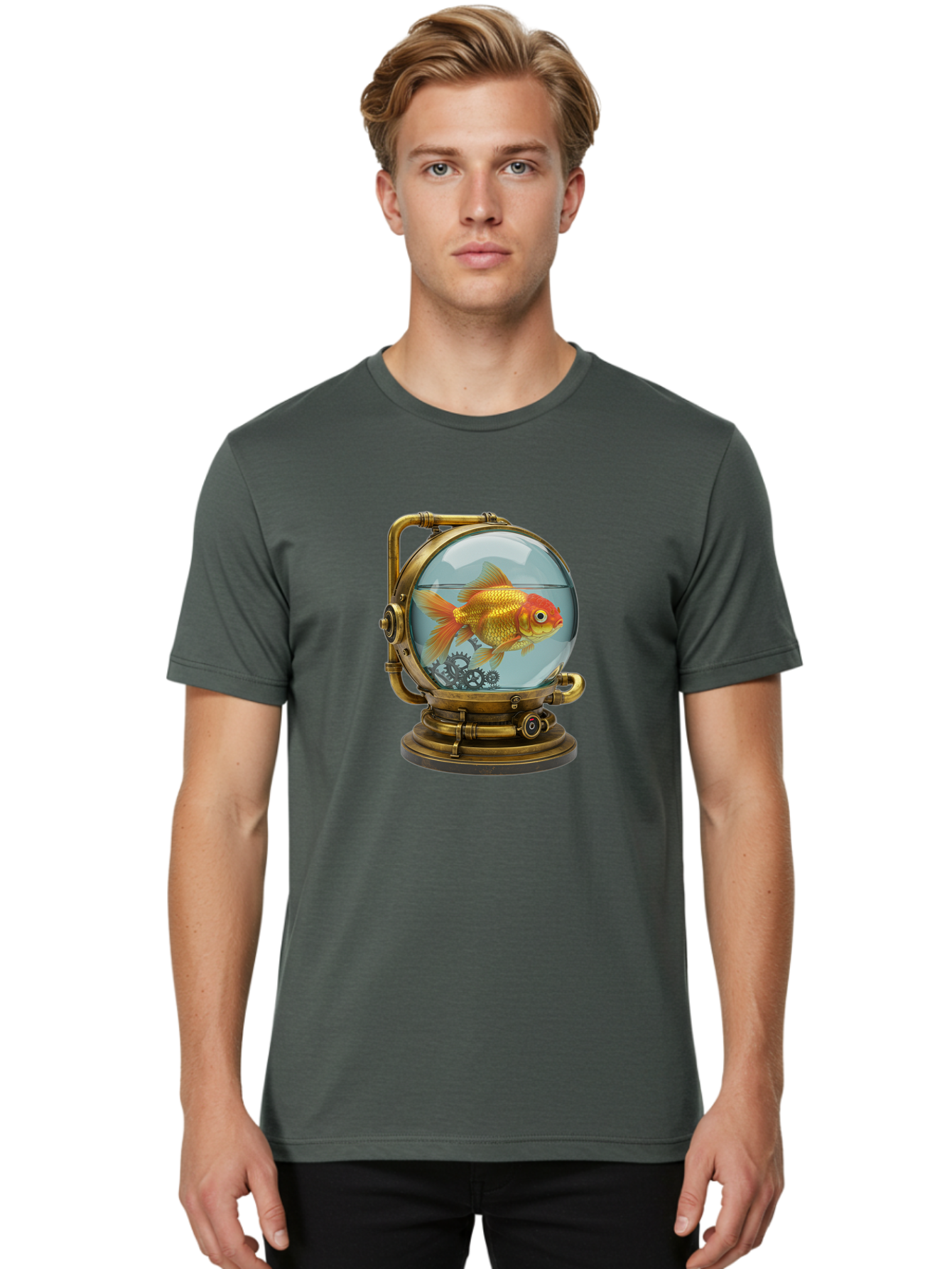 Steampunk-Goldfish Men'S Graphic Tee, 100% Cotton, Comfortable Casual Summer Wear, Machine Washable, Vintage Camera, Old Camera, Antique Camera, Black Camera, Classic Photography, Photography Equipment, Nostalgic Device, Film Camera, Ban620