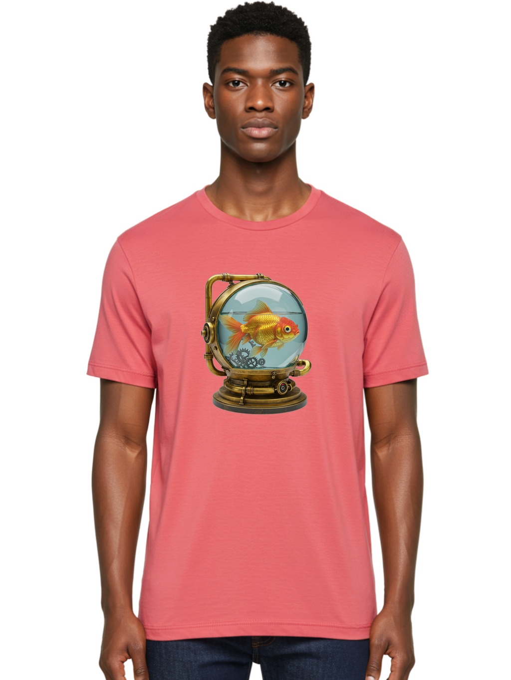 Steampunk-Goldfish Men'S Graphic Tee, 100% Cotton, Comfortable Casual Summer Wear, Machine Washable, Vintage Camera, Old Camera, Antique Camera, Black Camera, Classic Photography, Photography Equipment, Nostalgic Device, Film Camera, Ban620