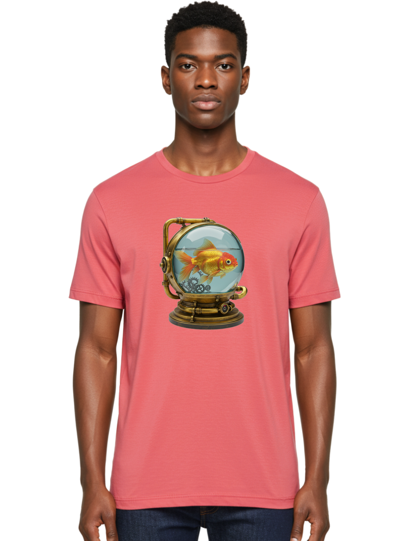 Steampunk-Goldfish Men'S Graphic Tee, 100% Cotton, Comfortable Casual Summer Wear, Machine Washable, Vintage Camera, Old Camera, Antique Camera, Black Camera, Classic Photography, Photography Equipment, Nostalgic Device, Film Camera, Ban620