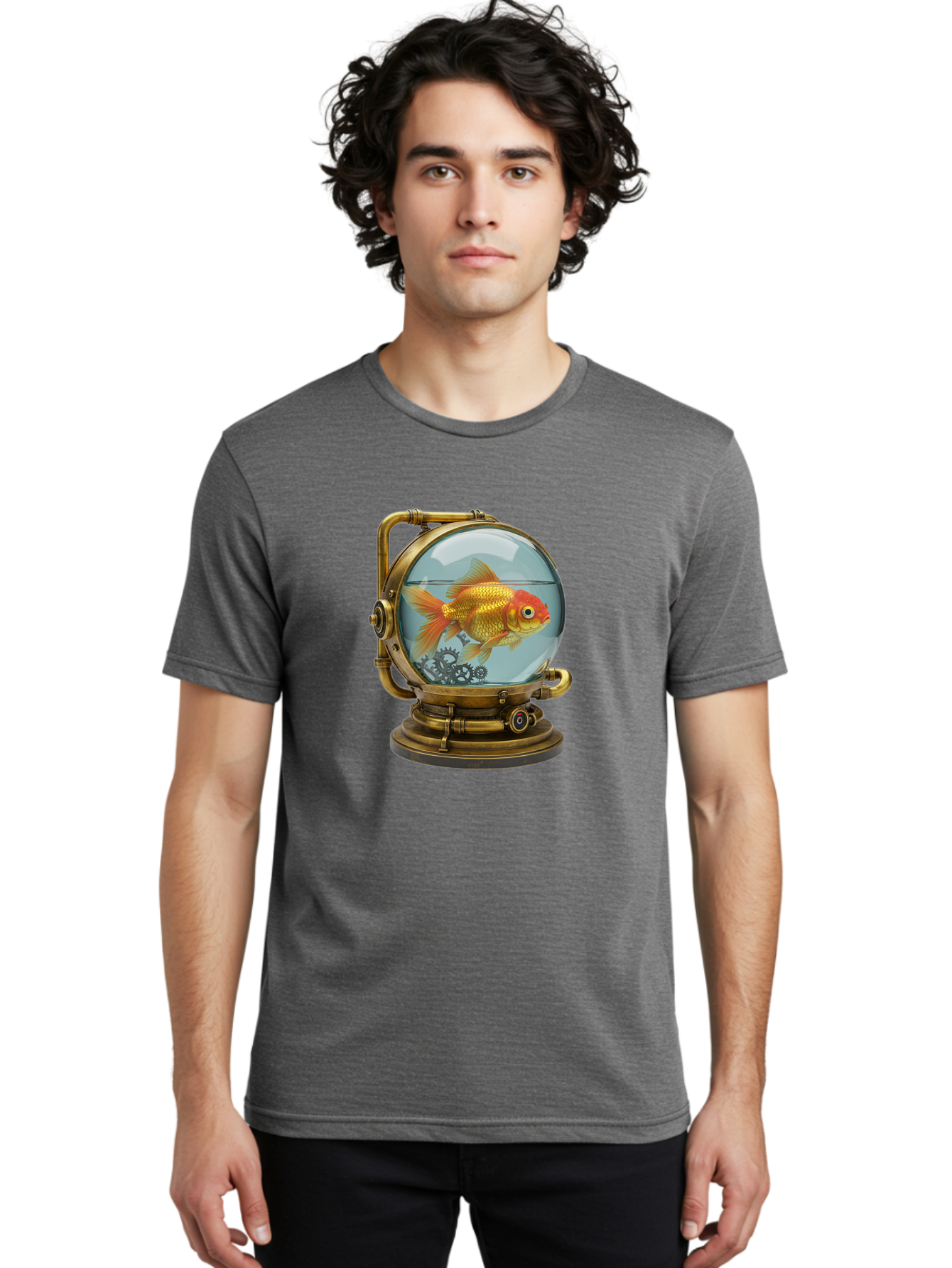 Steampunk-Goldfish Men'S Graphic Tee, 100% Cotton, Comfortable Casual Summer Wear, Machine Washable, Vintage Camera, Old Camera, Antique Camera, Black Camera, Classic Photography, Photography Equipment, Nostalgic Device, Film Camera, Ban620