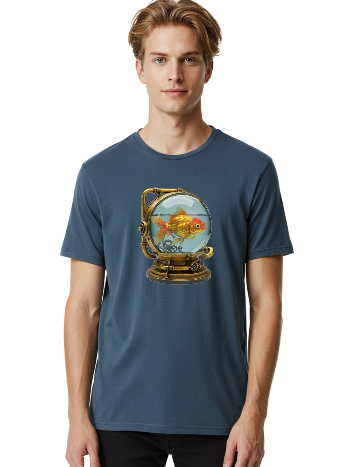 Steampunk-Goldfish Men'S Graphic Tee, 100% Cotton, Comfortable Casual Summer Wear, Machine Washable, Vintage Camera, Old Camera, Antique Camera, Black Camera, Classic Photography, Photography Equipment, Nostalgic Device, Film Camera, Ban620