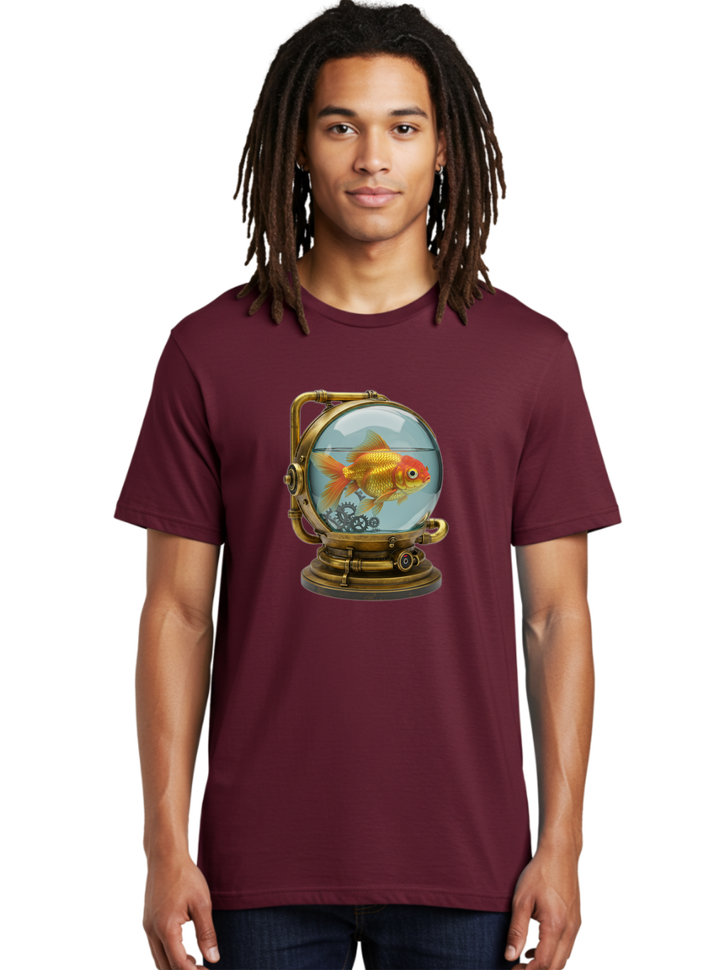 Steampunk-Goldfish Men'S Graphic Tee, 100% Cotton, Comfortable Casual Summer Wear, Machine Washable, Vintage Camera, Old Camera, Antique Camera, Black Camera, Classic Photography, Photography Equipment, Nostalgic Device, Film Camera, Ban620