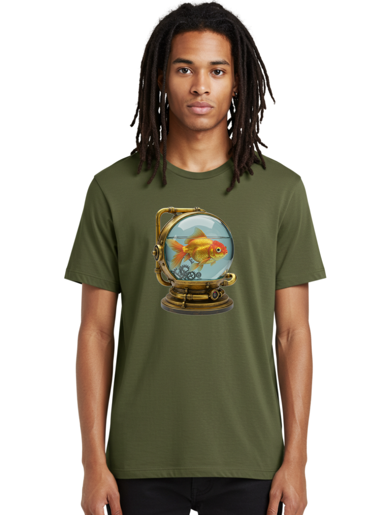 Steampunk-Goldfish Men'S Graphic Tee, 100% Cotton, Comfortable Casual Summer Wear, Machine Washable, Vintage Camera, Old Camera, Antique Camera, Black Camera, Classic Photography, Photography Equipment, Nostalgic Device, Film Camera, Ban620