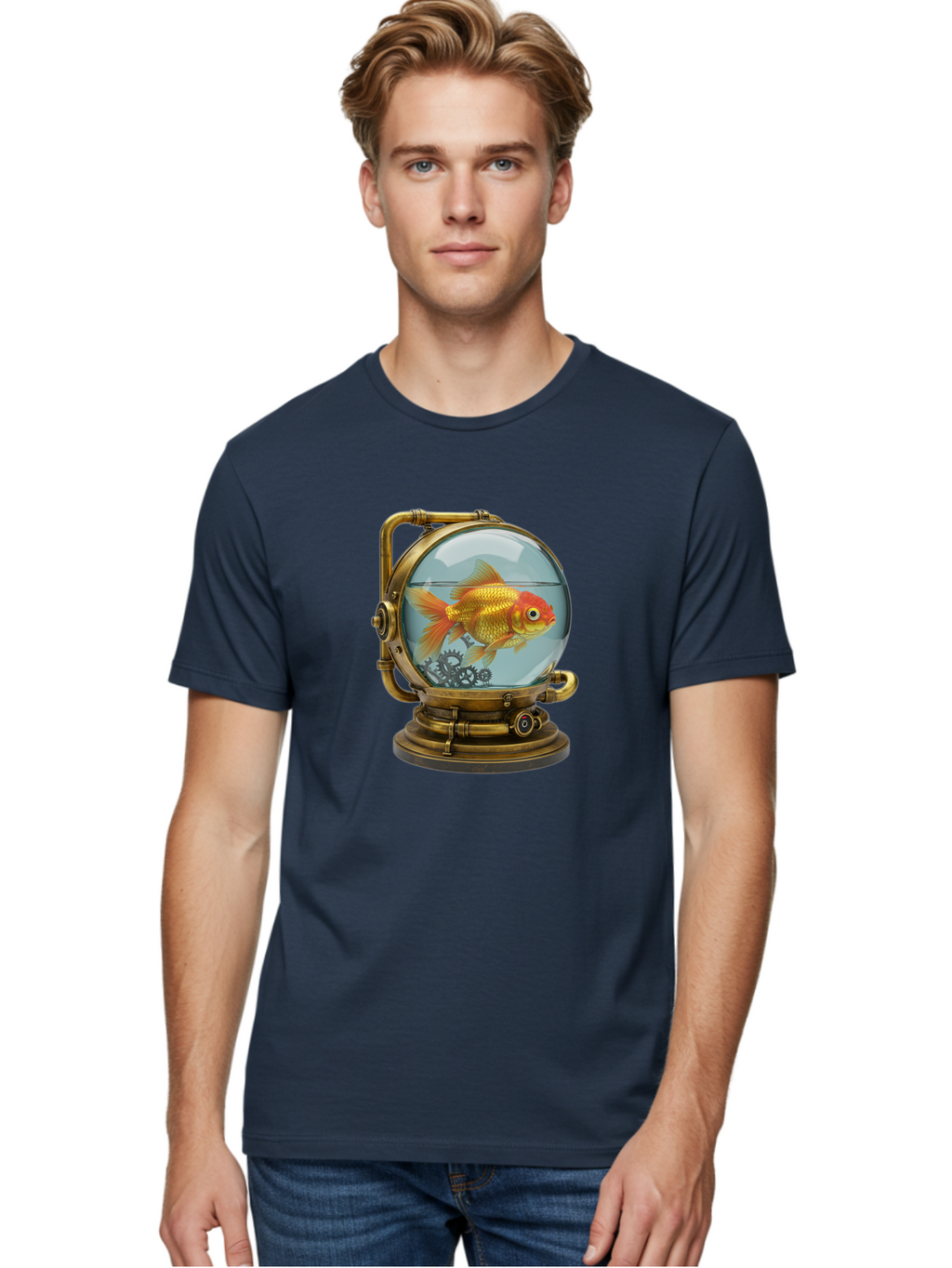 Steampunk-Goldfish Men'S Graphic Tee, 100% Cotton, Comfortable Casual Summer Wear, Machine Washable, Vintage Camera, Old Camera, Antique Camera, Black Camera, Classic Photography, Photography Equipment, Nostalgic Device, Film Camera, Ban620