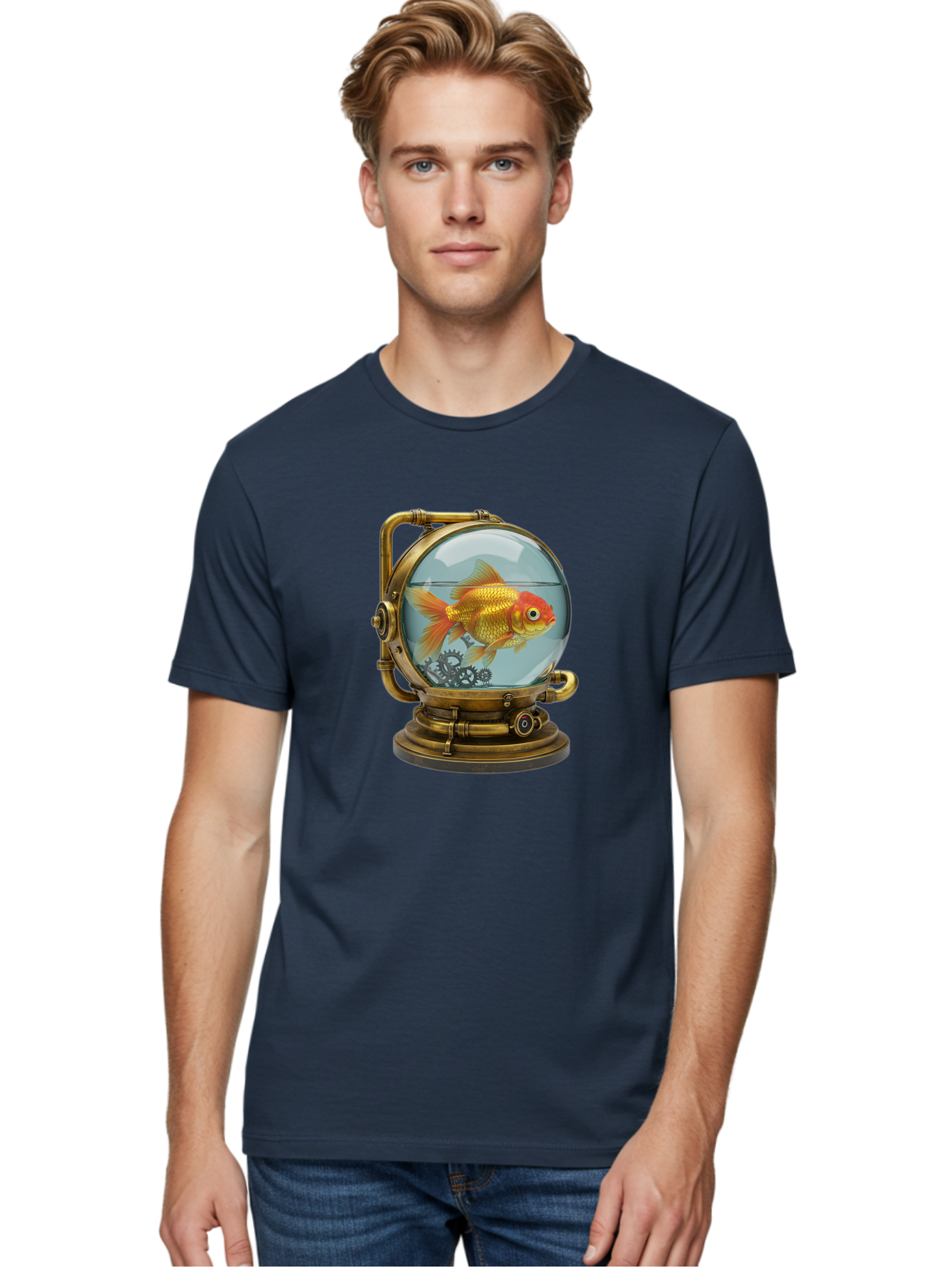 Steampunk-Goldfish Men'S Graphic Tee, 100% Cotton, Comfortable Casual Summer Wear, Machine Washable, Vintage Camera, Old Camera, Antique Camera, Black Camera, Classic Photography, Photography Equipment, Nostalgic Device, Film Camera, Ban620