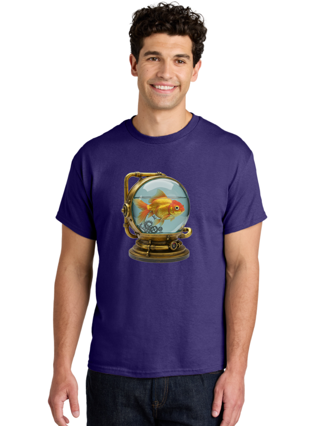 Steampunk-Goldfish Men'S Graphic Tee, 100% Cotton, Comfortable Casual Summer Wear, Machine Washable, Vintage Camera, Old Camera, Antique Camera, Black Camera, Classic Photography, Photography Equipment, Nostalgic Device, Film Camera, Ban620