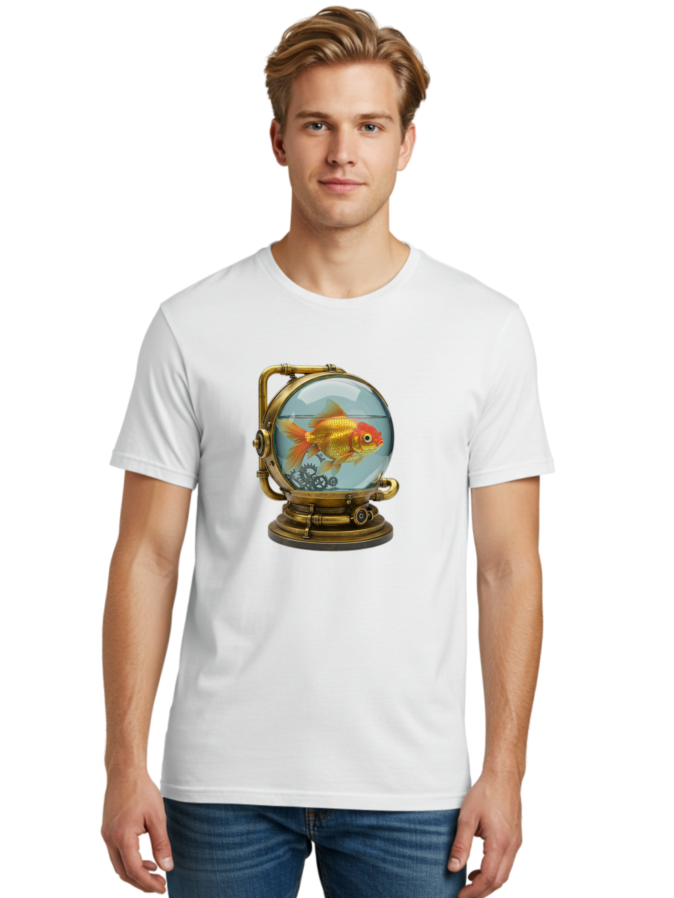 Steampunk-Goldfish Men'S Graphic Tee, 100% Cotton, Comfortable Casual Summer Wear, Machine Washable, Vintage Camera, Old Camera, Antique Camera, Black Camera, Classic Photography, Photography Equipment, Nostalgic Device, Film Camera, Ban620