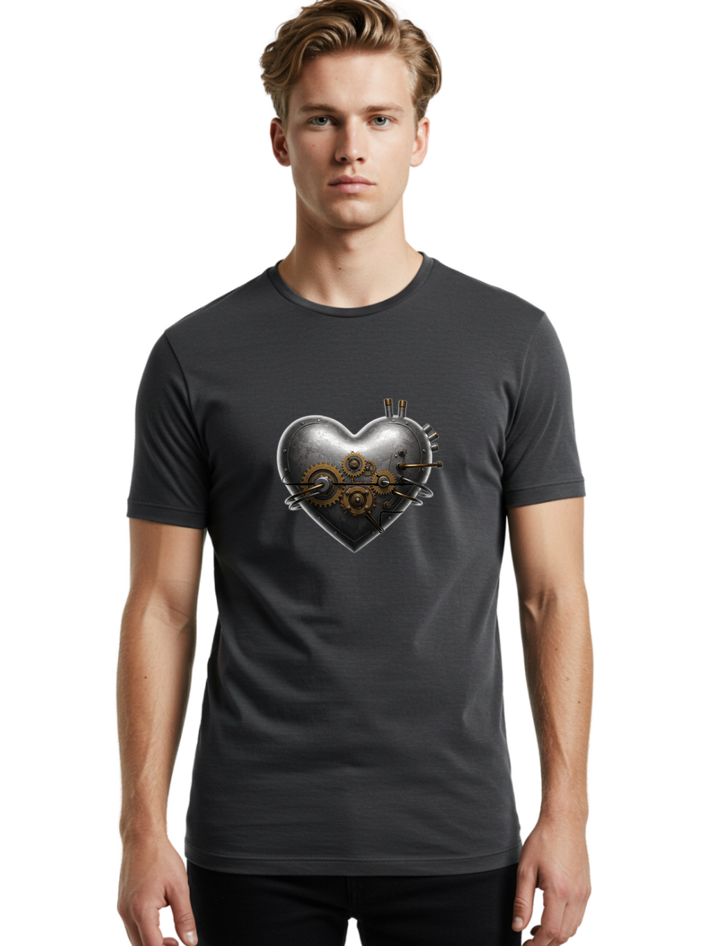 Steampunk-Heart Men'S Graphic Tee, 100% Cotton, Comfortable Casual Summer Wear, Machine Washable, Vintage Camera, Old Camera, Antique Camera, Black Camera, Classic Photography, Photography Equipment, Nostalgic Device, Film Camera, Camera Art Ban621