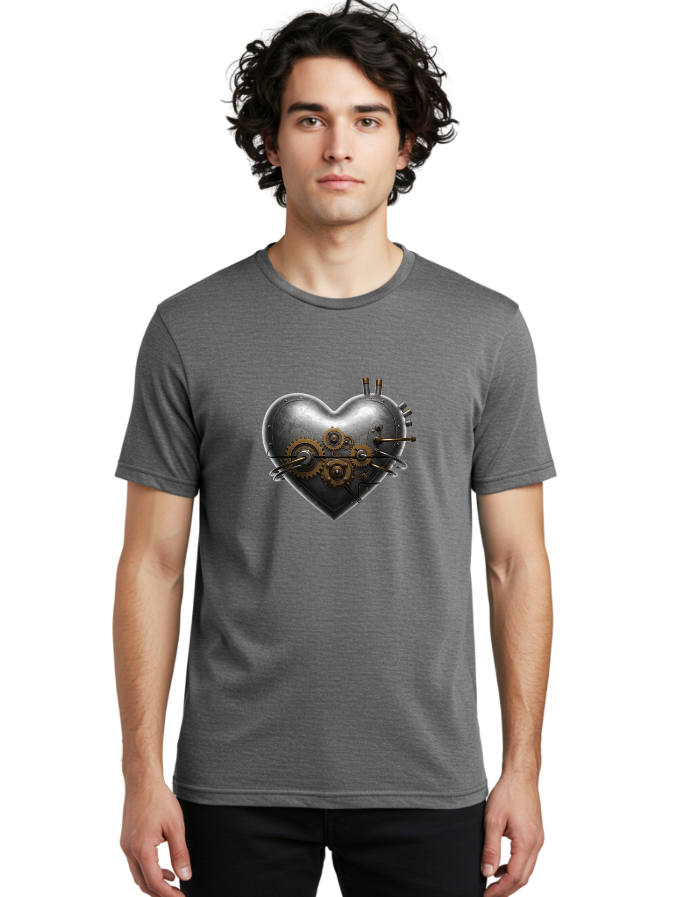 Steampunk-Heart Men'S Graphic Tee, 100% Cotton, Comfortable Casual Summer Wear, Machine Washable, Vintage Camera, Old Camera, Antique Camera, Black Camera, Classic Photography, Photography Equipment, Nostalgic Device, Film Camera, Camera Art Ban621