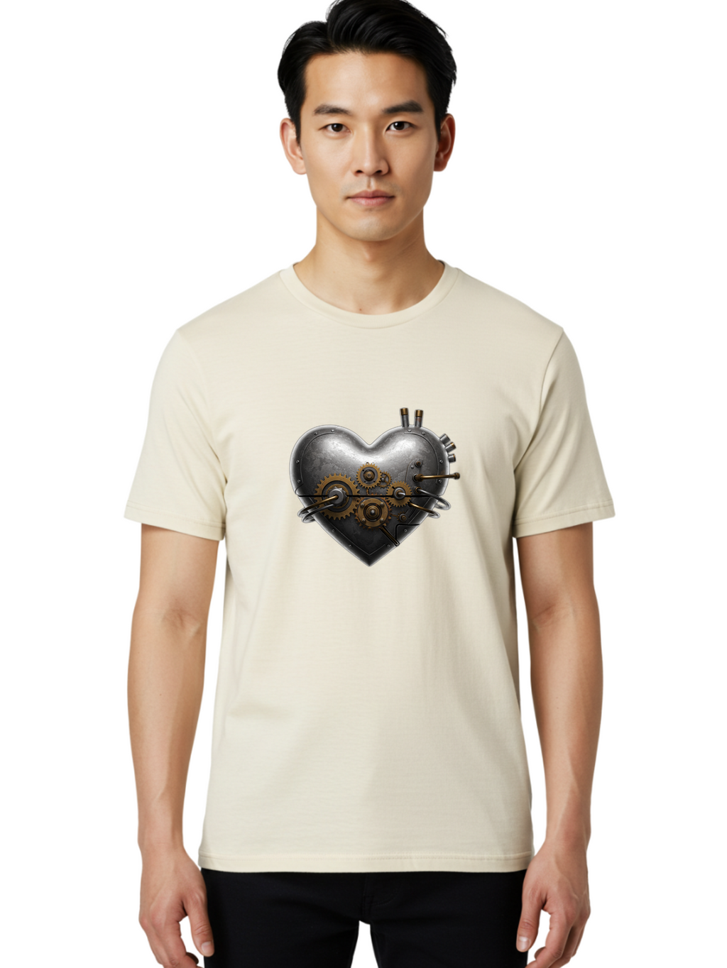 Steampunk-Heart Men'S Graphic Tee, 100% Cotton, Comfortable Casual Summer Wear, Machine Washable, Vintage Camera, Old Camera, Antique Camera, Black Camera, Classic Photography, Photography Equipment, Nostalgic Device, Film Camera, Camera Art Ban621